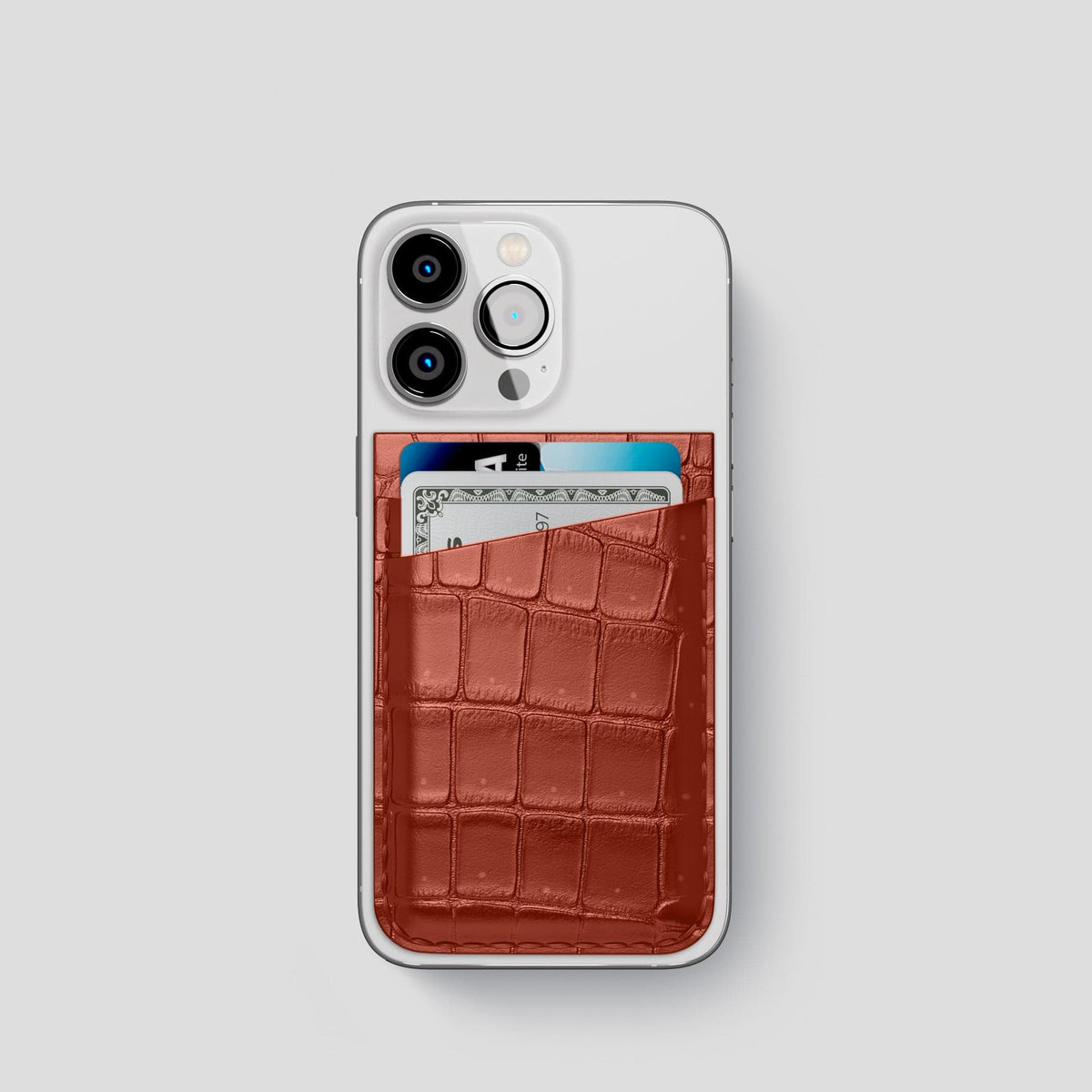 Mahogany-Brown iPhone 15 Pro Magsafe Wallet Porosus Crocodile -1 | Mahogany-Brown