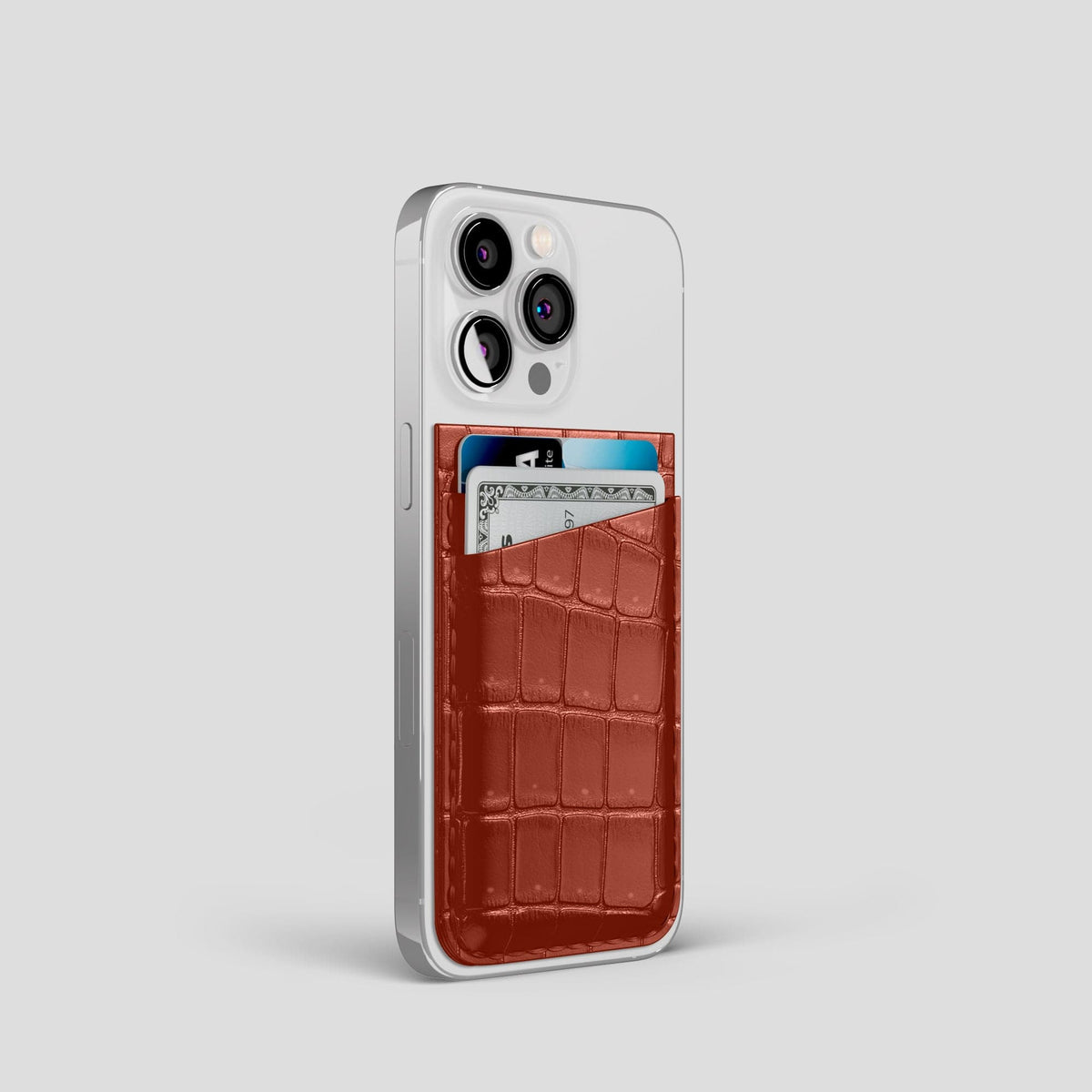 Mahogany-Brown iPhone 15 Pro Magsafe Wallet Porosus Crocodile -2 | Mahogany-Brown