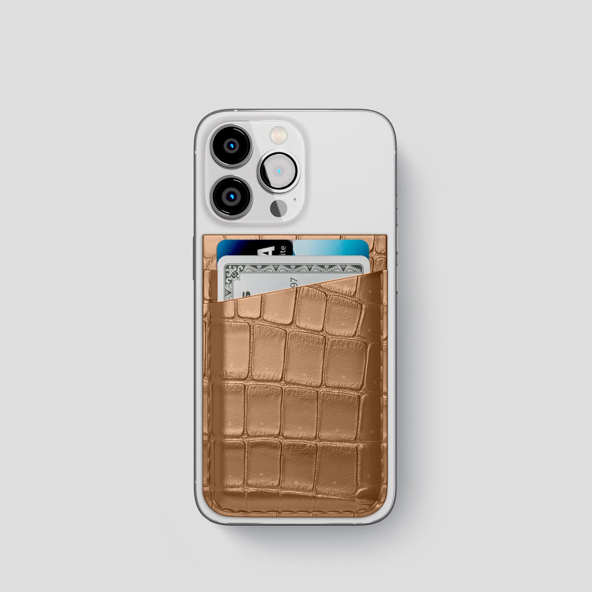 Milk-Chocolate iPhone 15 Pro Magsafe Wallet Porosus Crocodile -1 | Milk-Chocolate