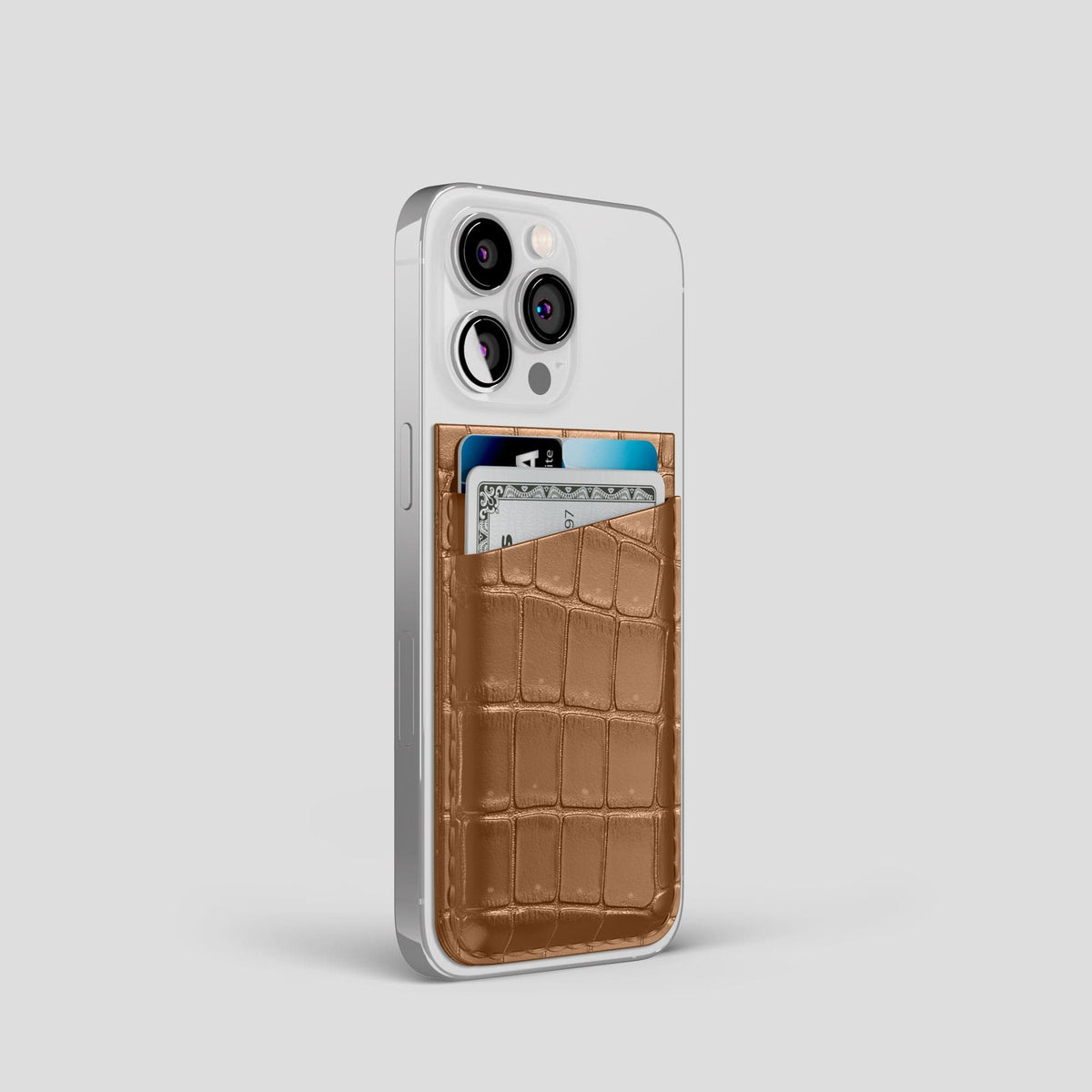 Milk-Chocolate iPhone 15 Pro Magsafe Wallet Porosus Crocodile -2 | Milk-Chocolate