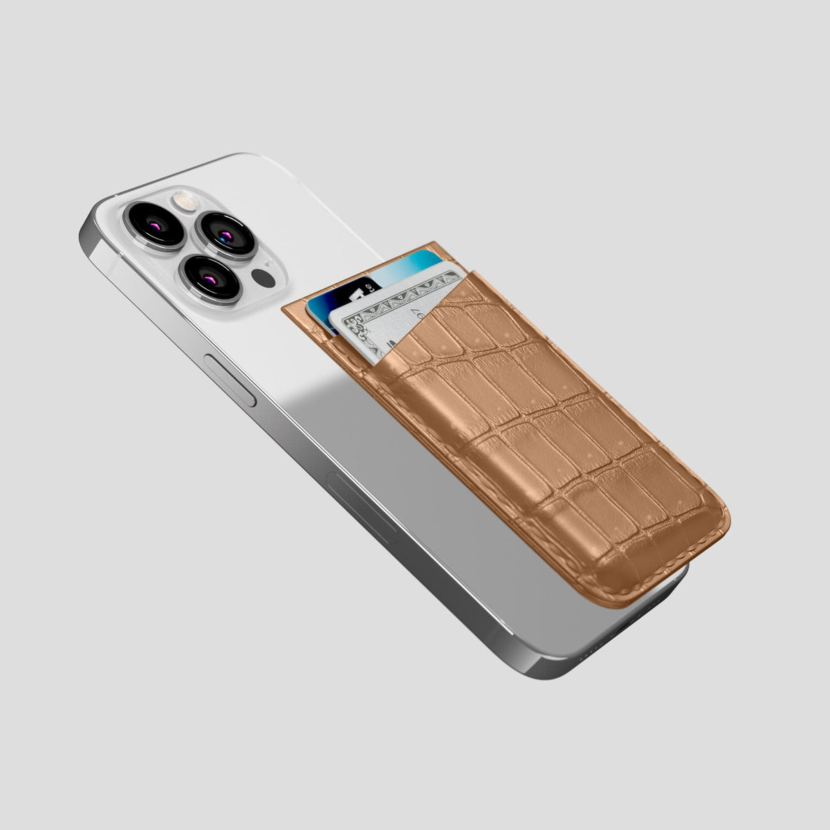 Milk-Chocolate iPhone 15 Pro Magsafe Wallet Porosus Crocodile -4 | Milk-Chocolate