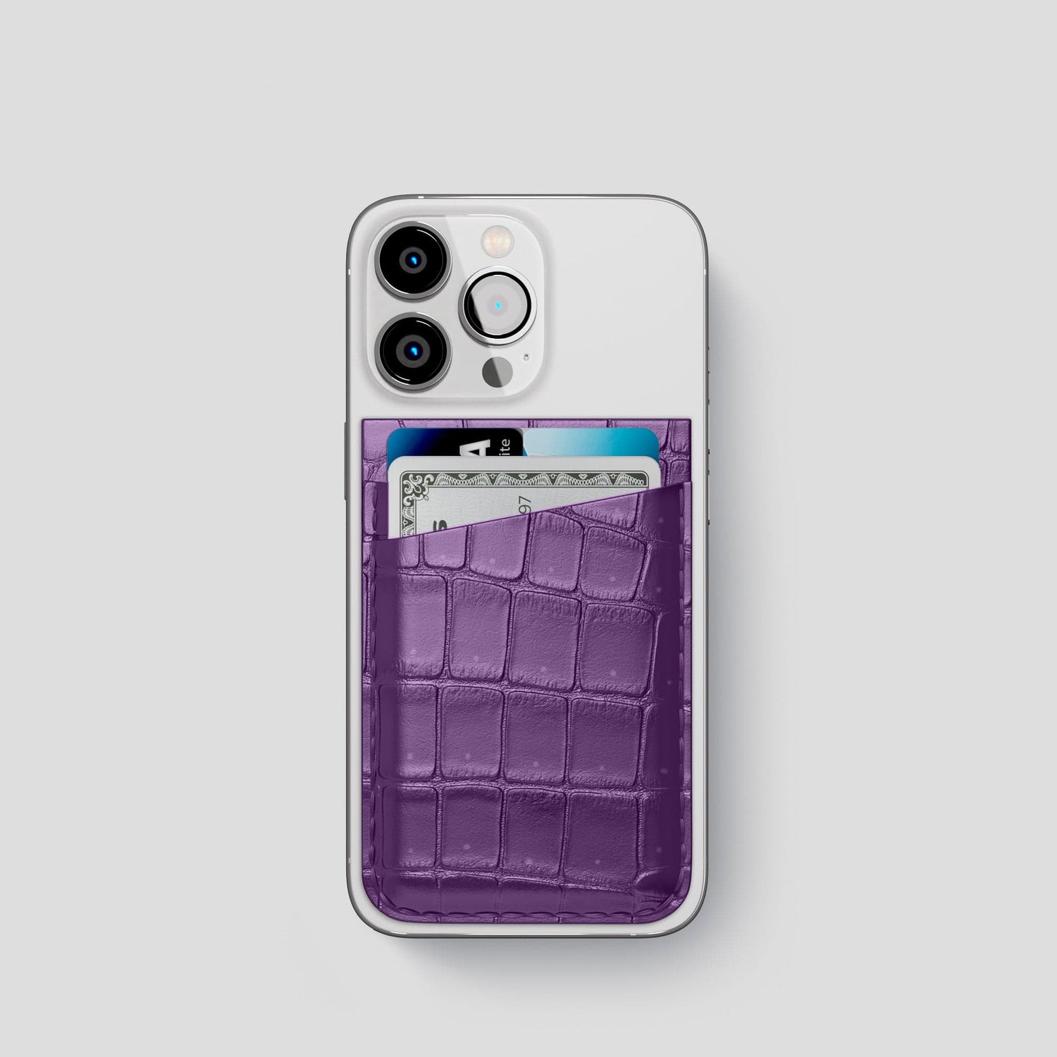Purple iPhone 15 Pro Magsafe Wallet Porosus Crocodile -1 | Purple