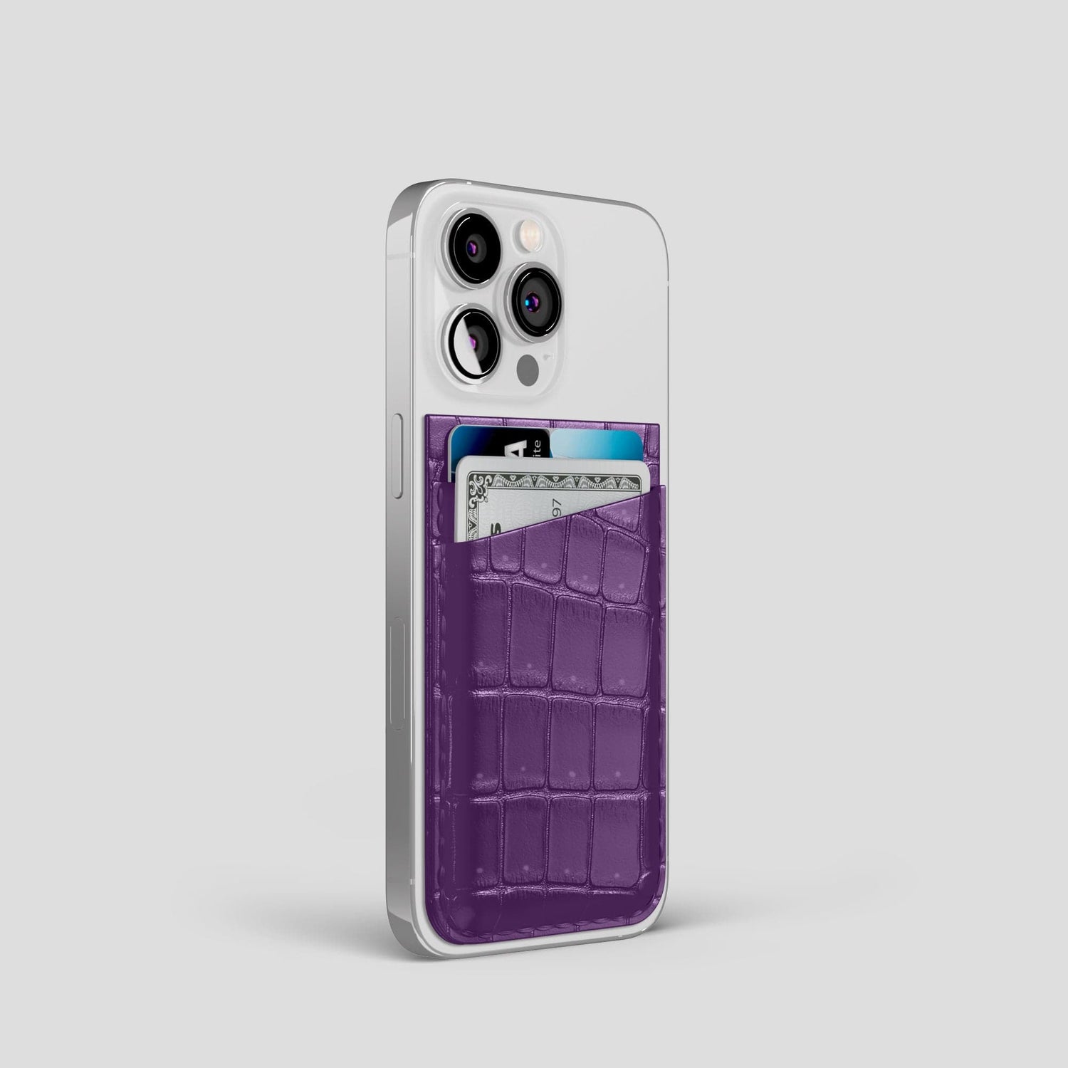 Purple iPhone 15 Pro Magsafe Wallet Porosus Crocodile -2 | Purple