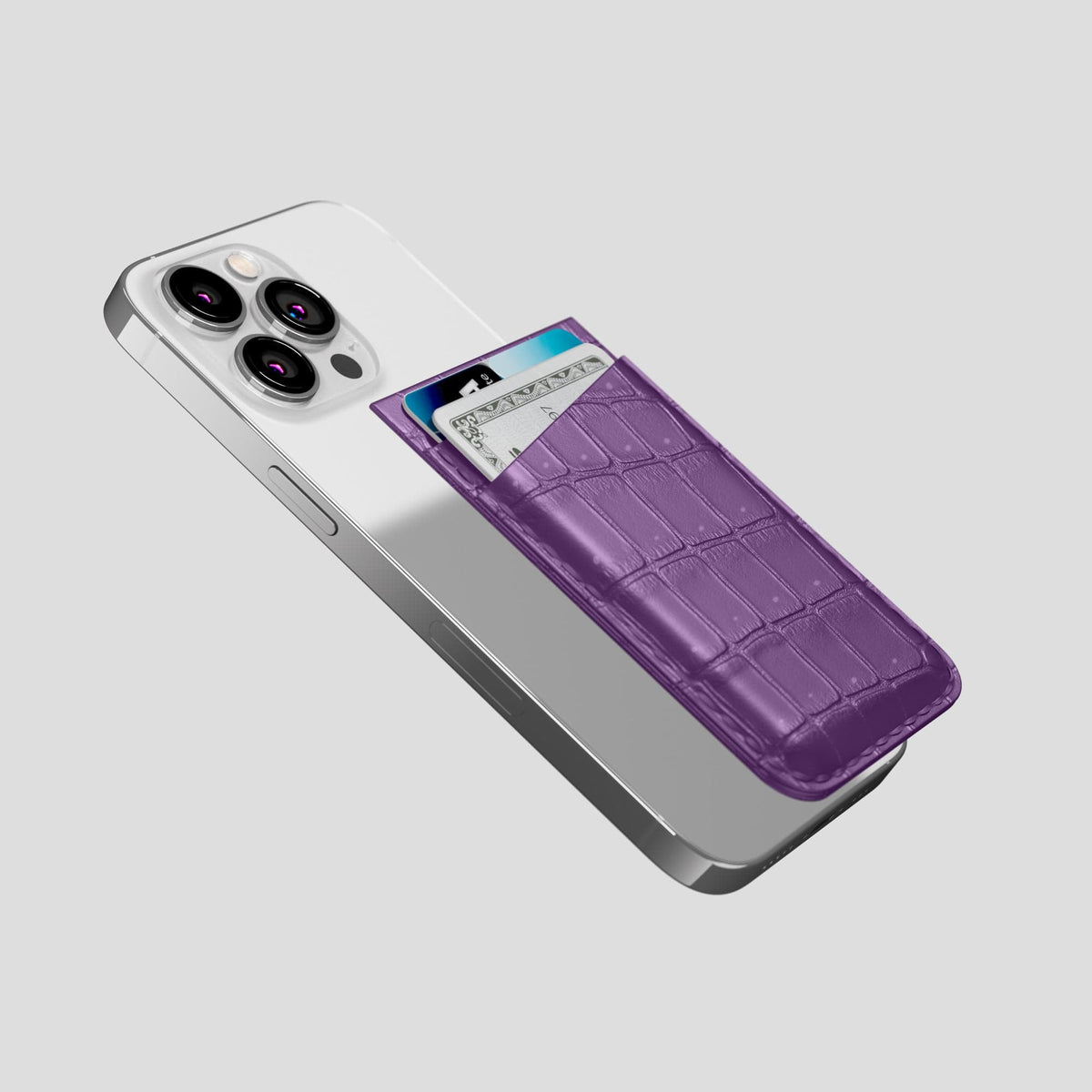 Purple iPhone 15 Pro Magsafe Wallet Porosus Crocodile -4 | Purple