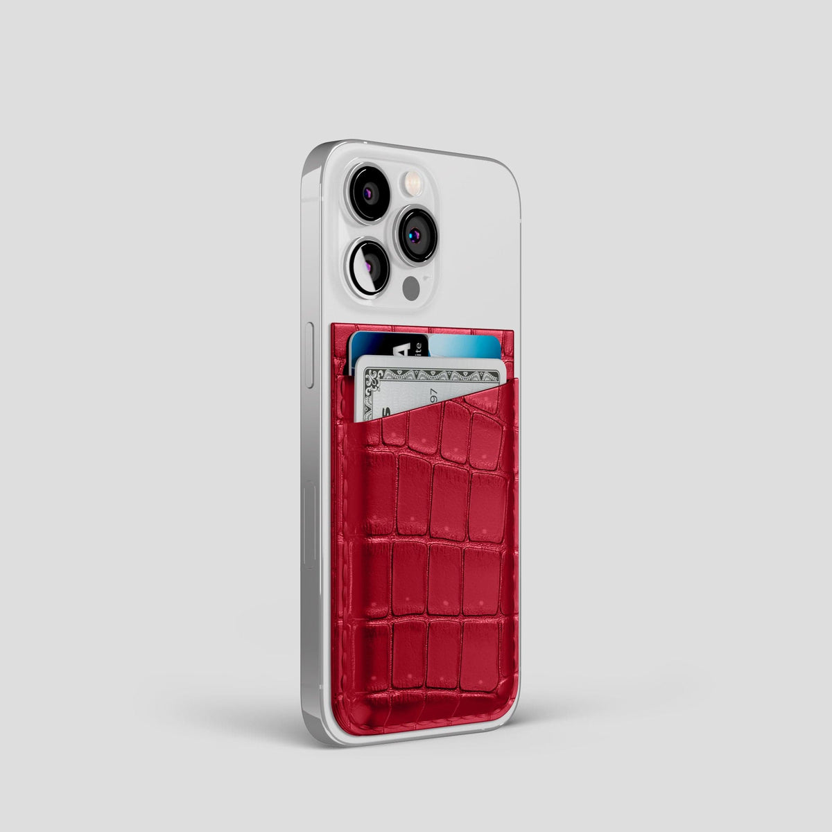 Burgundy iPhone 15 Pro Magsafe Wallet Porosus Crocodile -2 | Burgundy