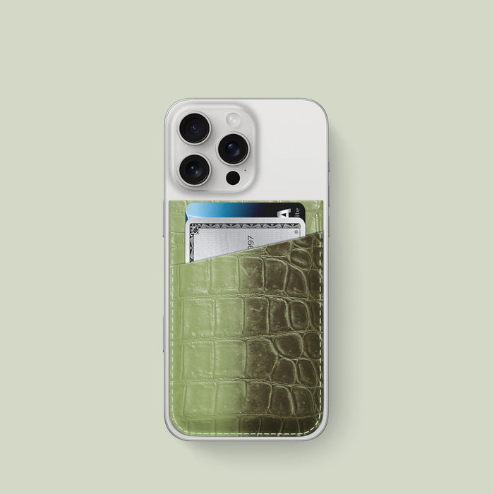MagSafe Wallet Celadon Green For iPhone 16 Pro In Himalayan Crocodile -1 | Celadon-Green