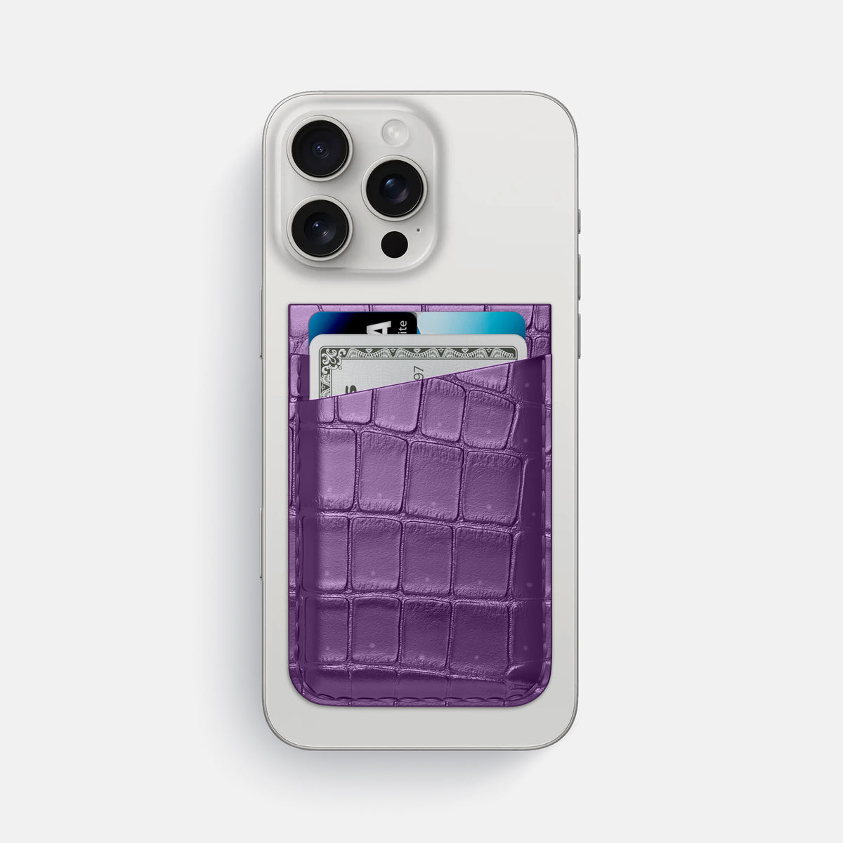 Purple iPhone 16 Pro Max Magsafe Wallet Porosus Crocodile -1 | Purple