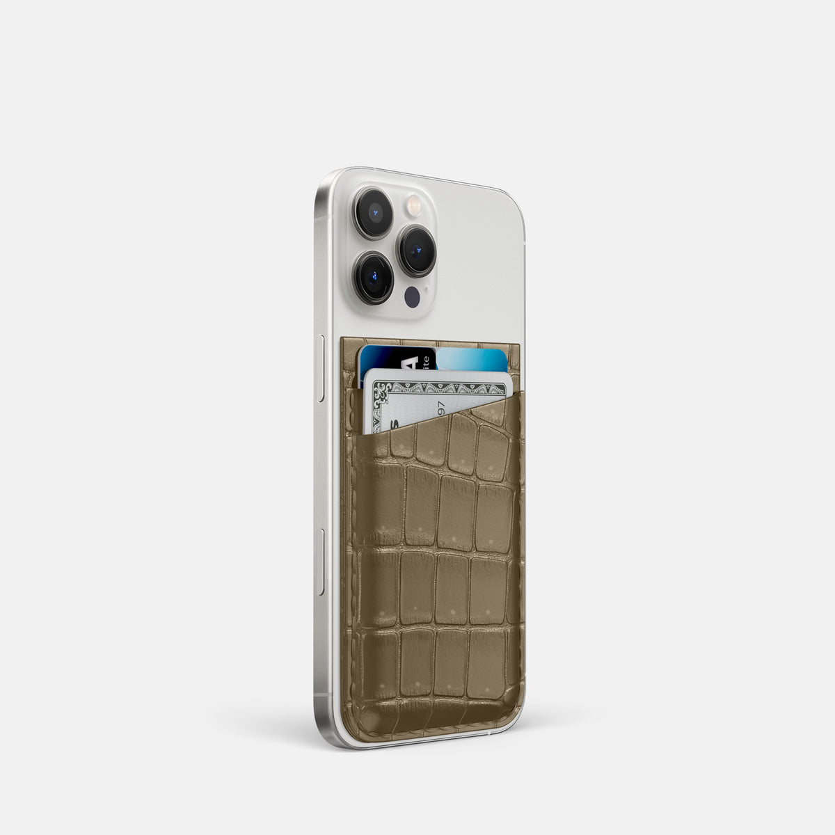 Kaki-Green iPhone 16 Pro Magsafe Wallet Porosus Crocodile -2 | Kaki-Green