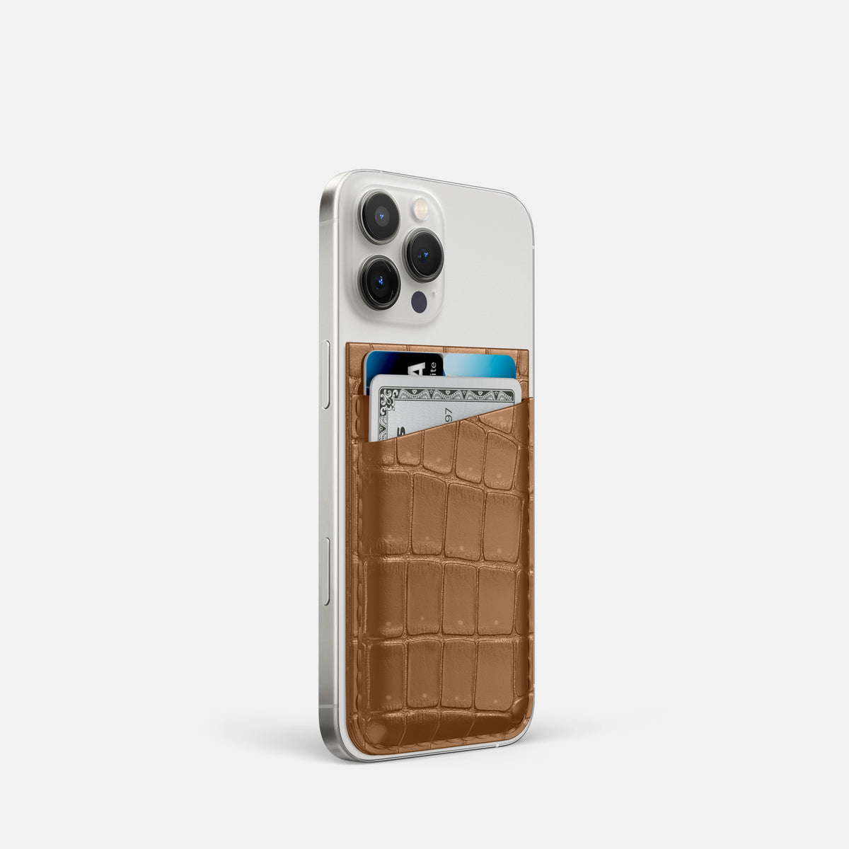 Milk-Chocolate iPhone 16 Pro Magsafe Wallet Porosus Crocodile -2 | Milk-Chocolate
