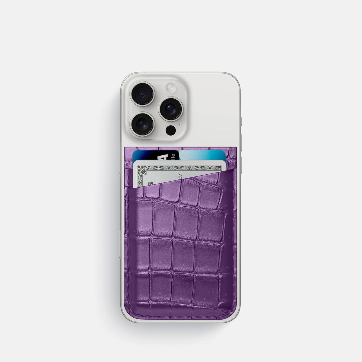 Purple iPhone 16 Pro Magsafe Wallet Porosus Crocodile -1 | Purple