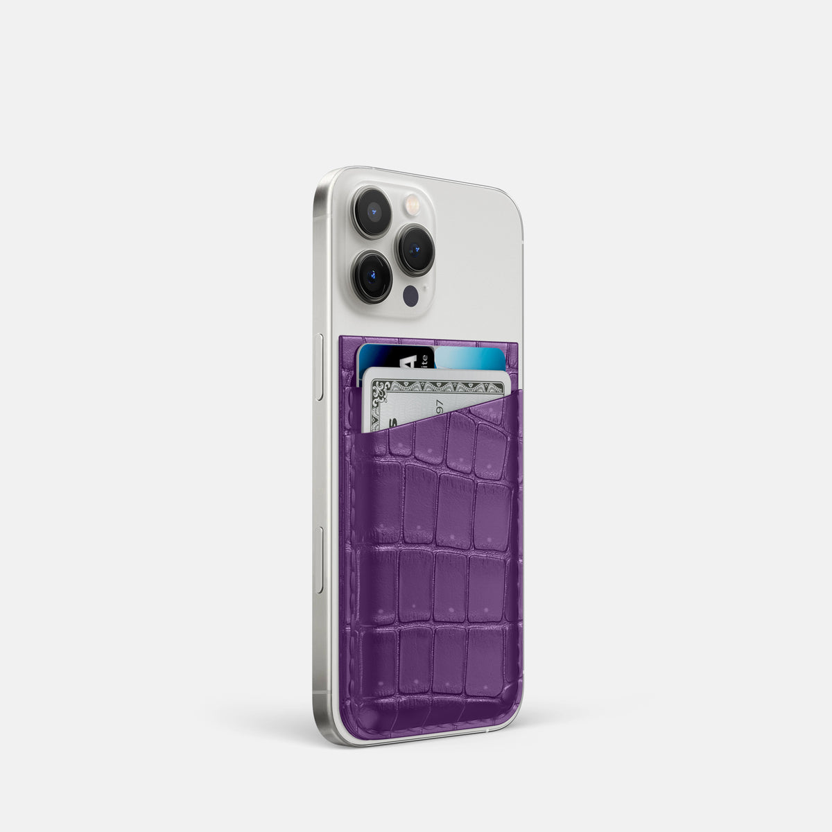 Purple iPhone 16 Pro Magsafe Wallet Porosus Crocodile -2 | Purple