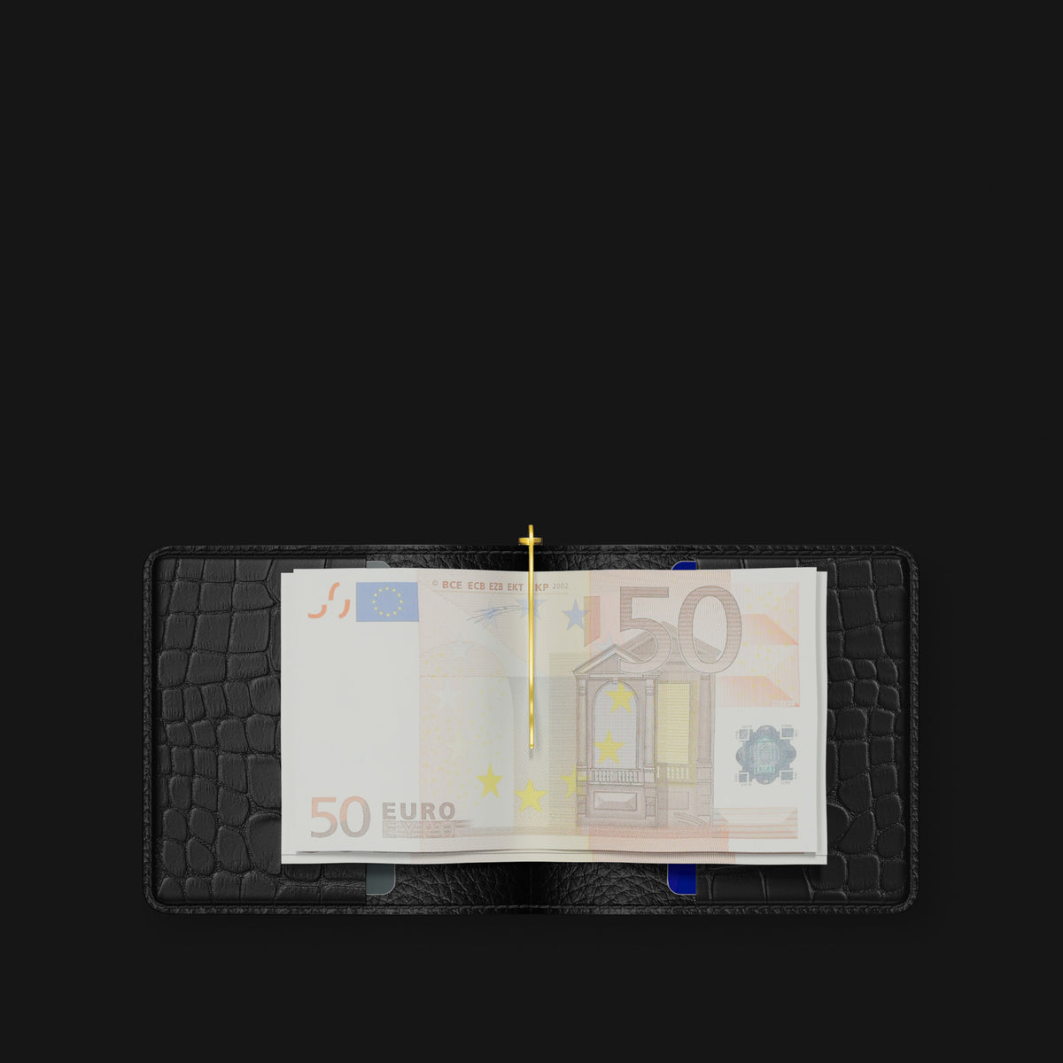 Edition-Black Money Clip Wallet Case Alligator with Gold Metal -2 | Edition-Black-Gold