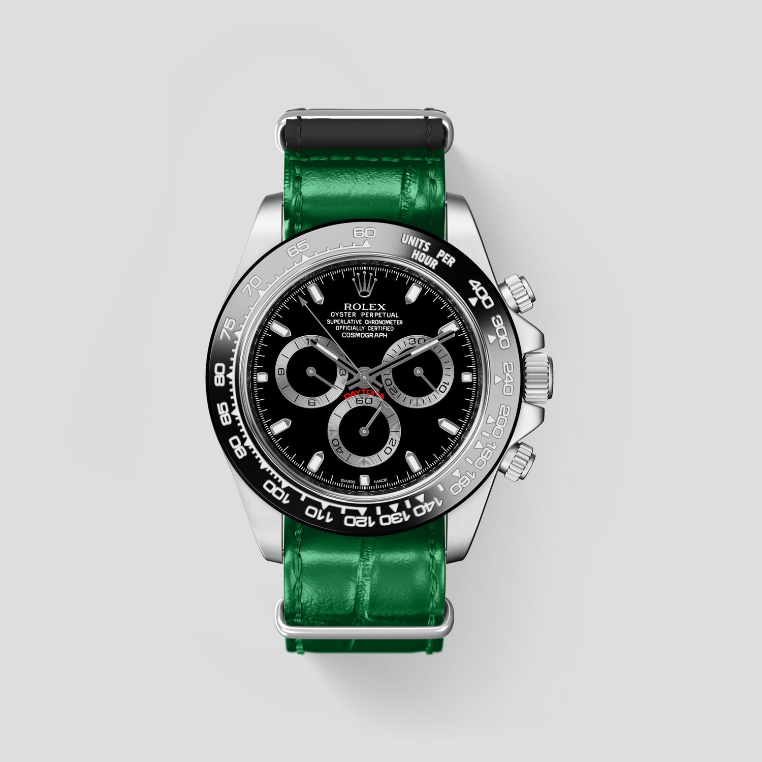 Forest-Green Daytona Nato Strap For Rolex In Alligator with Steel Metal -2 | Forest-Green-Steel