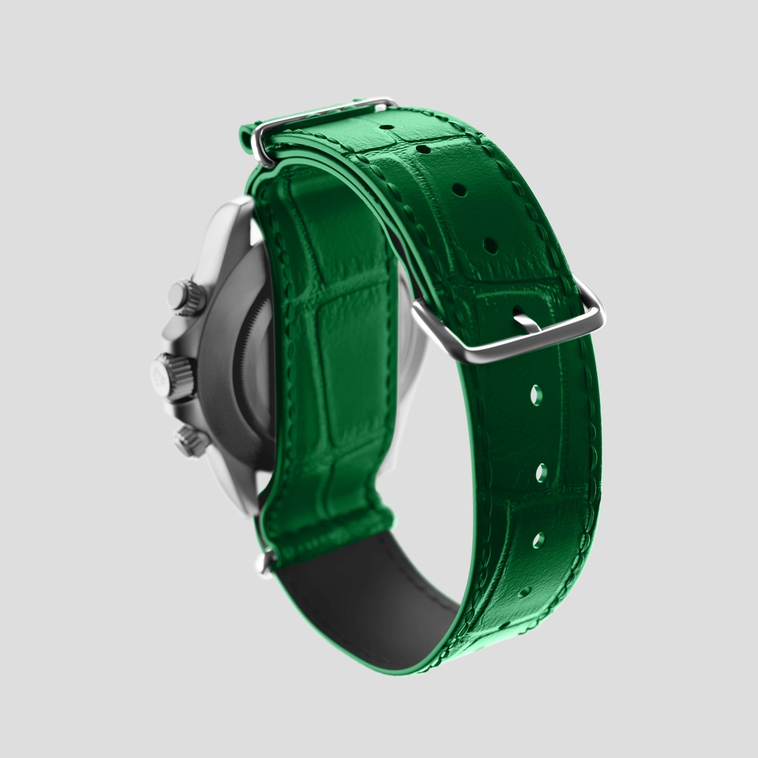 Forest-Green Daytona Nato Strap For Rolex In Alligator with Steel Metal -3 | Forest-Green-Steel