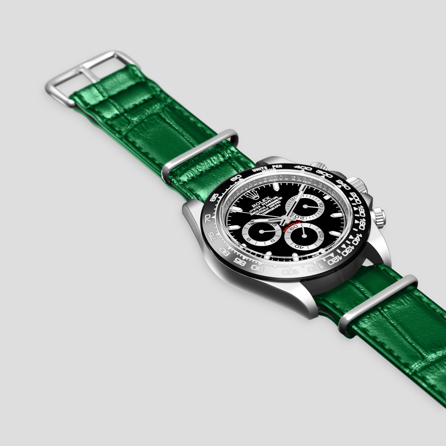 Forest-Green Daytona Nato Strap For Rolex In Alligator with Steel Metal -4 | Forest-Green-Steel