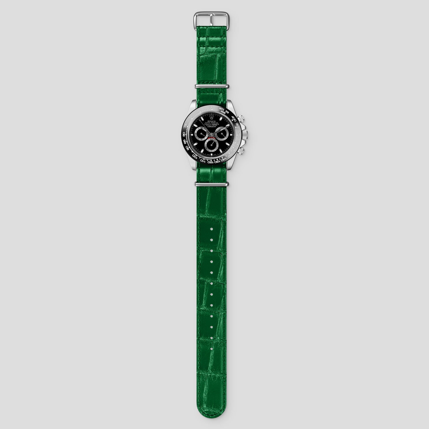 Forest-Green Daytona Nato Strap For Rolex In Alligator with Steel Metal -5 | Forest-Green-Steel