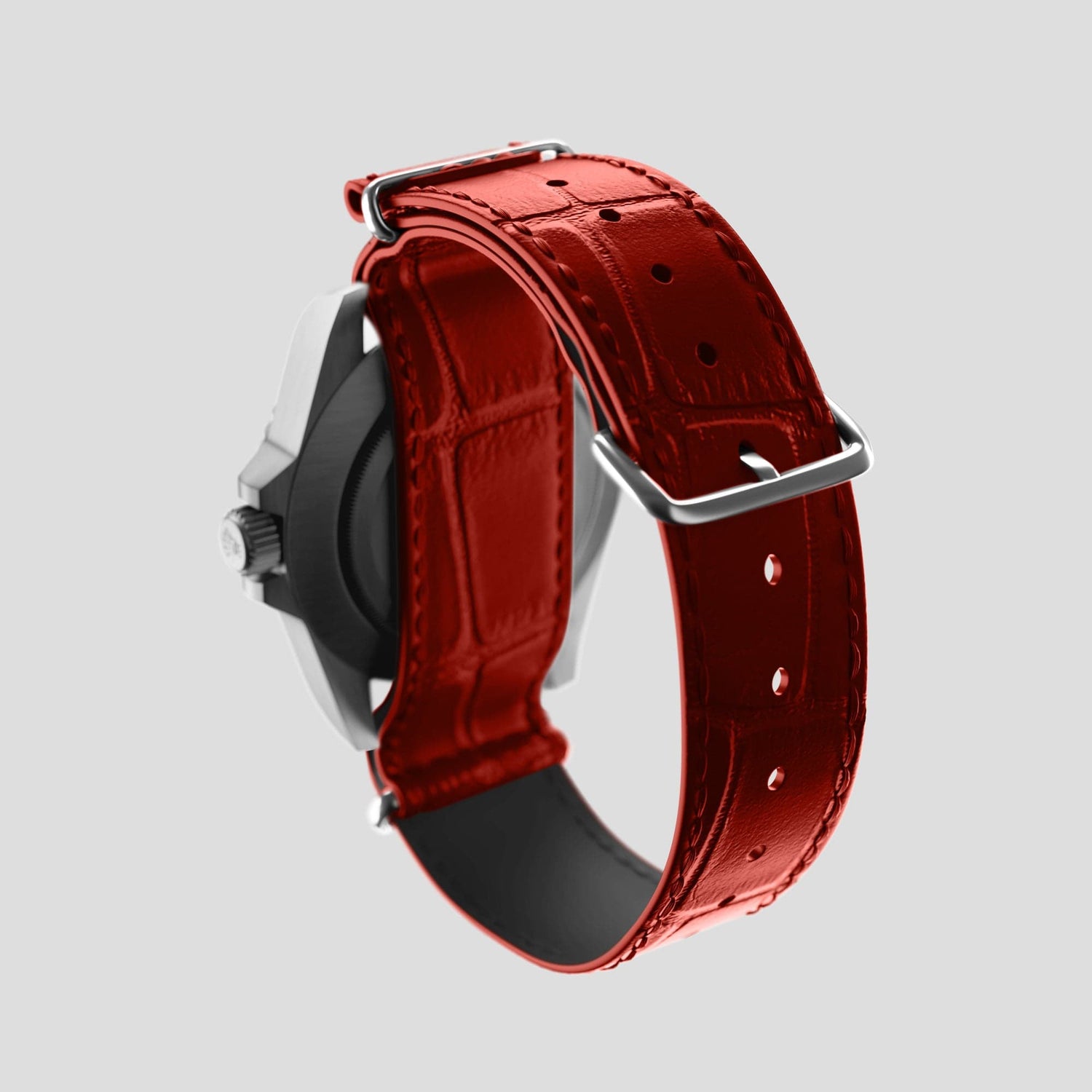 Red Rolex GMT Master II Nato Strap Alligator with Steel Metal -3 | Red-Steel
