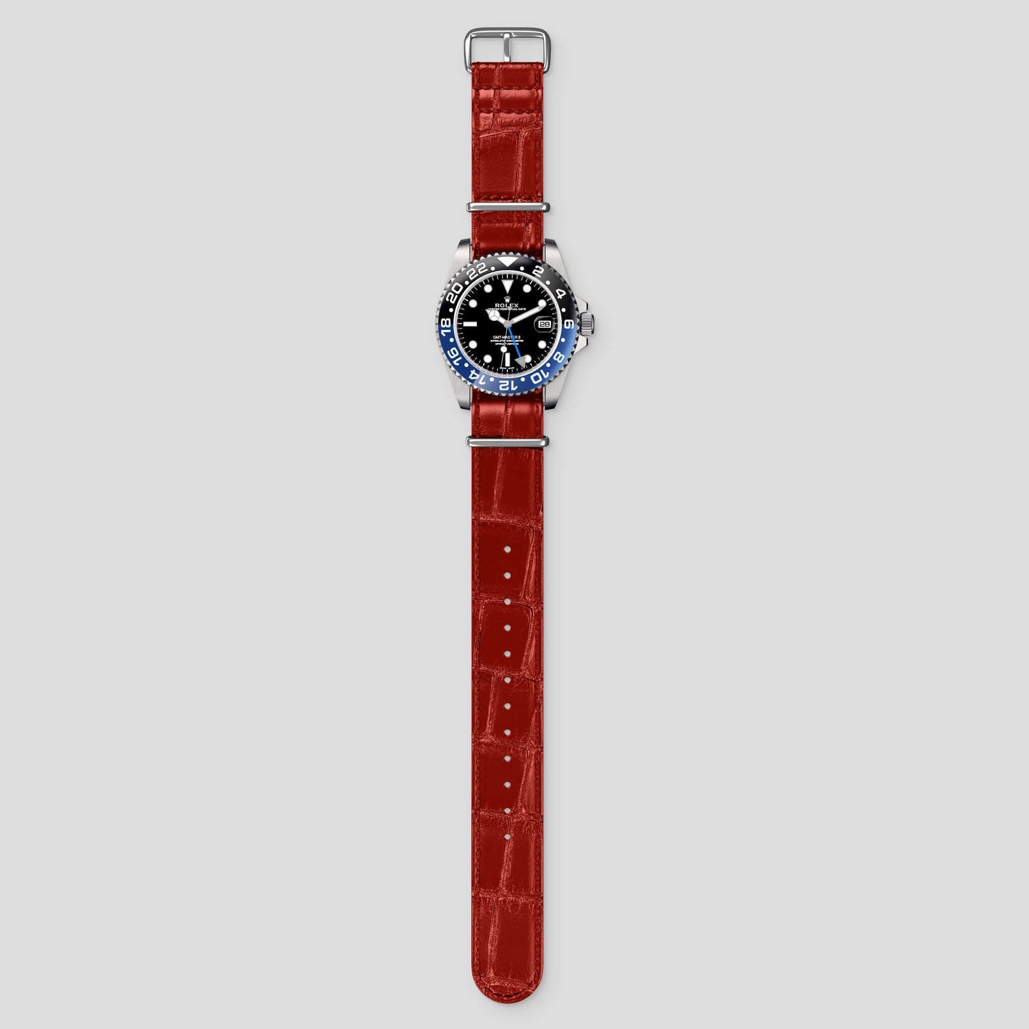 Red Rolex GMT Master II Nato Strap Alligator with Steel Metal -5 | Red-Steel
