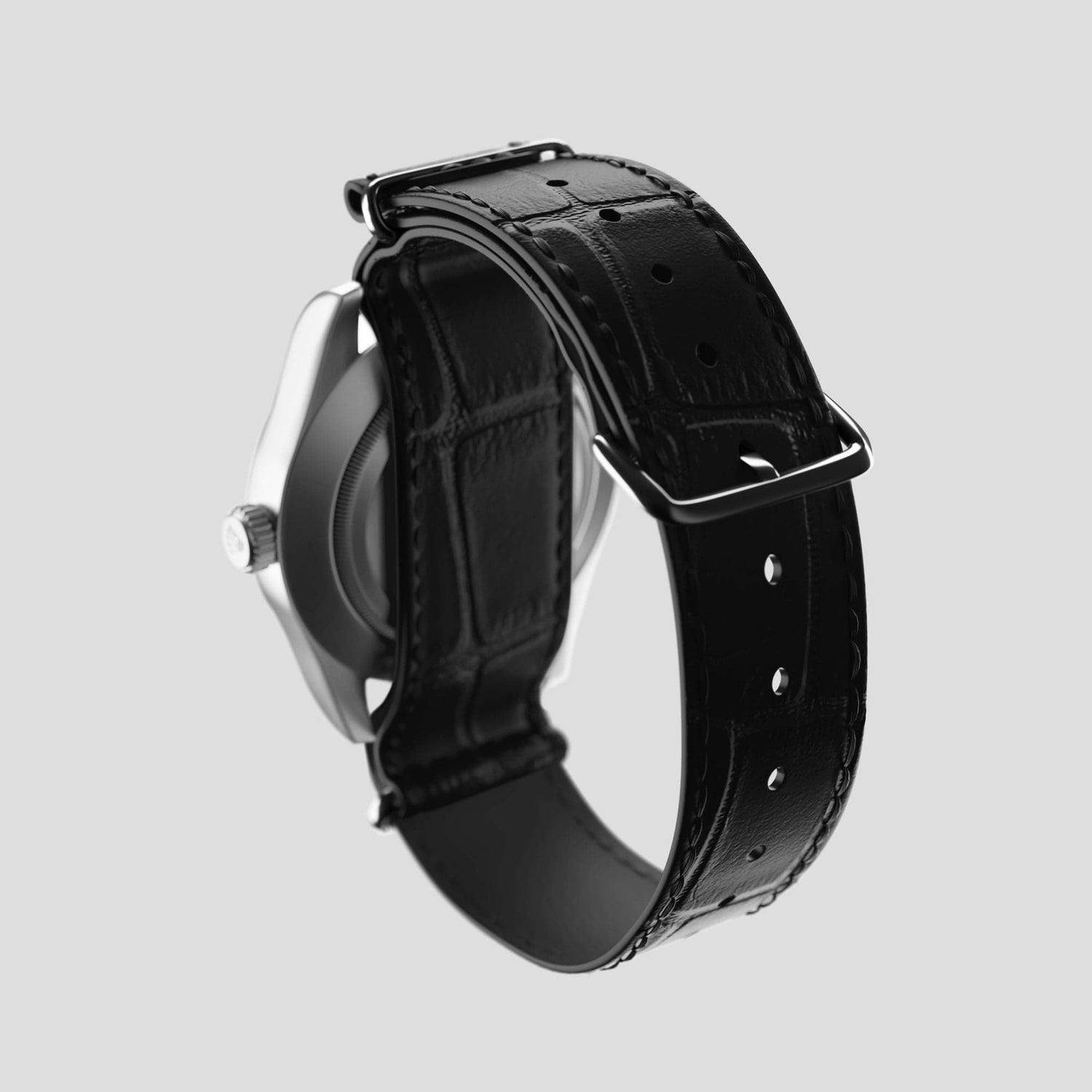 Black Rolex Datejust 36mm Nato Strap Alligator with Black Metal -3 | Black-Black