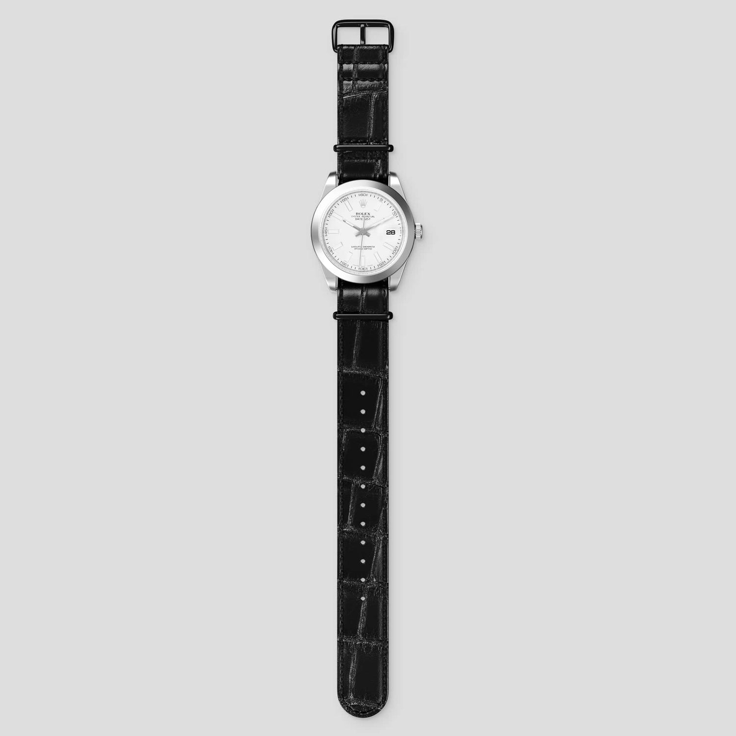 Black Rolex Datejust 36mm Nato Strap Alligator with Black Metal -5 | Black-Black