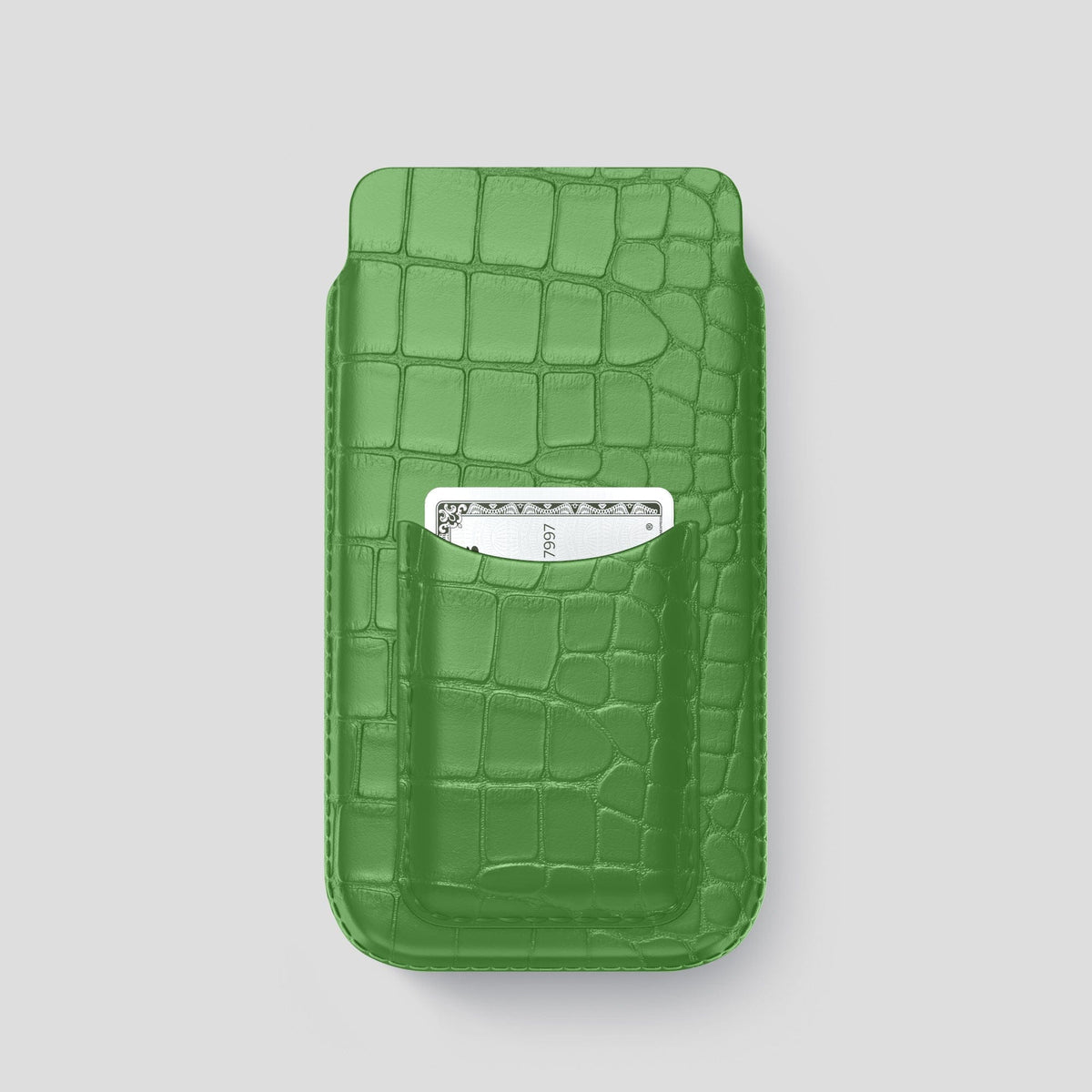Apple-Green iPhone 15 Pro Pouch Card Case Alligator -1 | Apple-Green