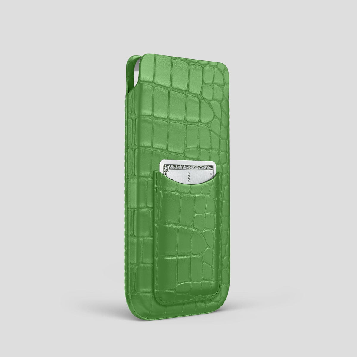 Apple-Green iPhone 15 Pro Pouch Card Case Alligator -2 | Apple-Green