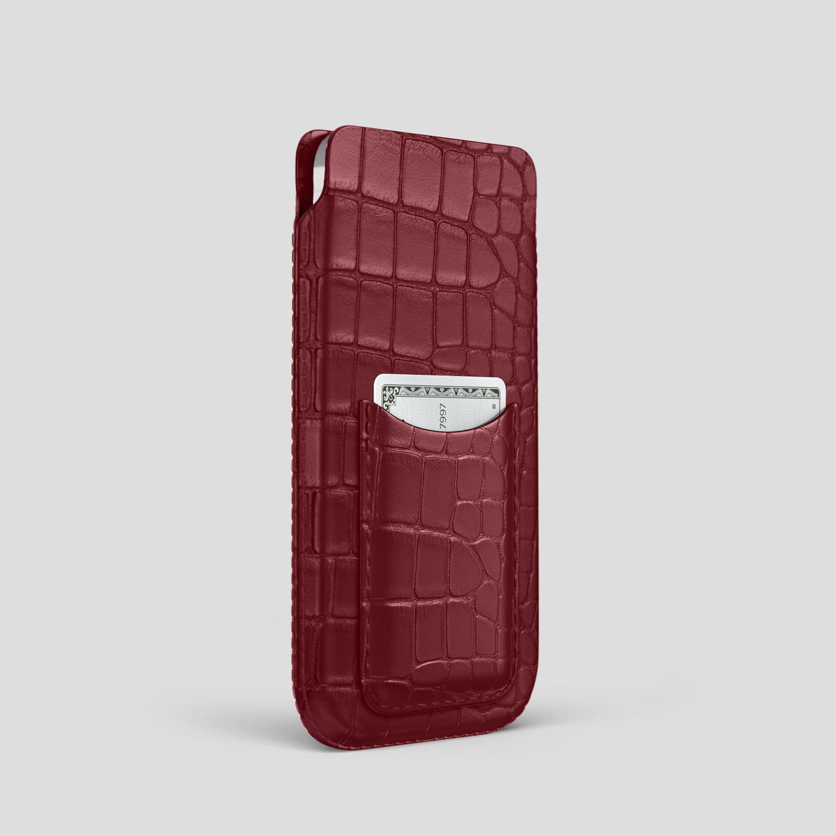 Burgundy iPhone 15 Pro Pouch Card Case Alligator -2 | Burgundy