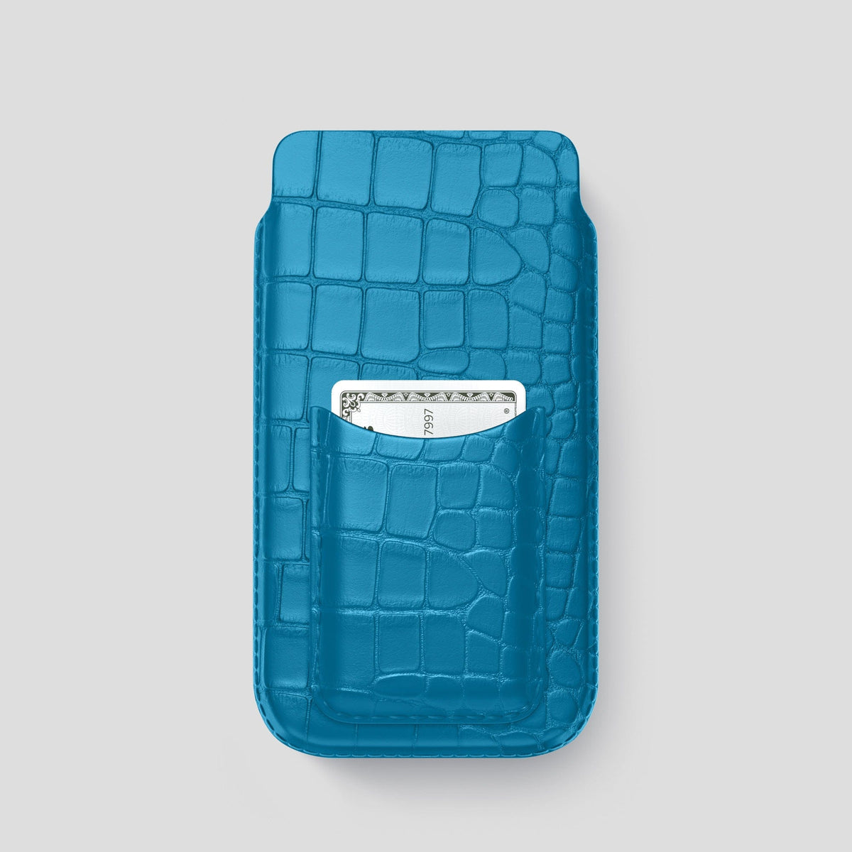 Curaçao-Blue iPhone 15 Pro Pouch Card Case Alligator -1 | Curaçao-Blue