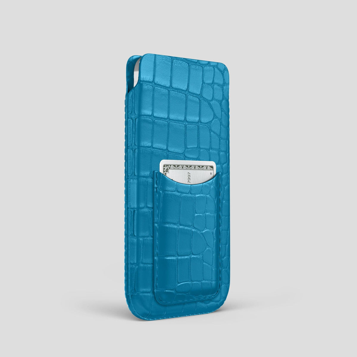 Curaçao-Blue iPhone 15 Pro Pouch Card Case Alligator -2 | Curaçao-Blue