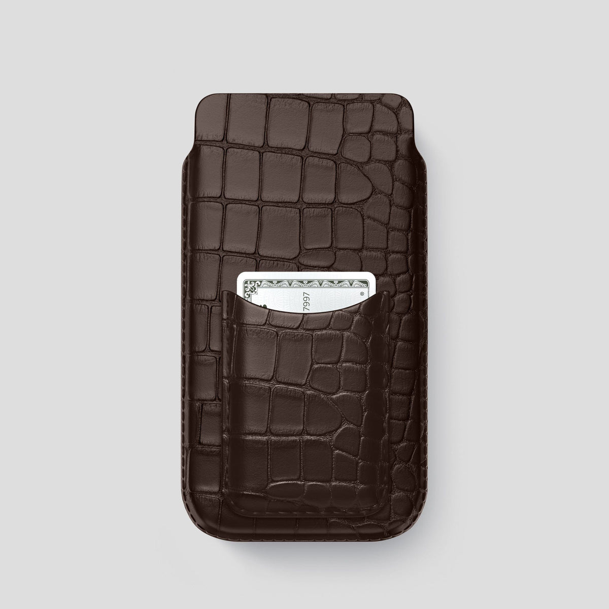 Dark Brown iPhone 15 Pro Pouch Card Case Alligator -1 | Dark-Brown