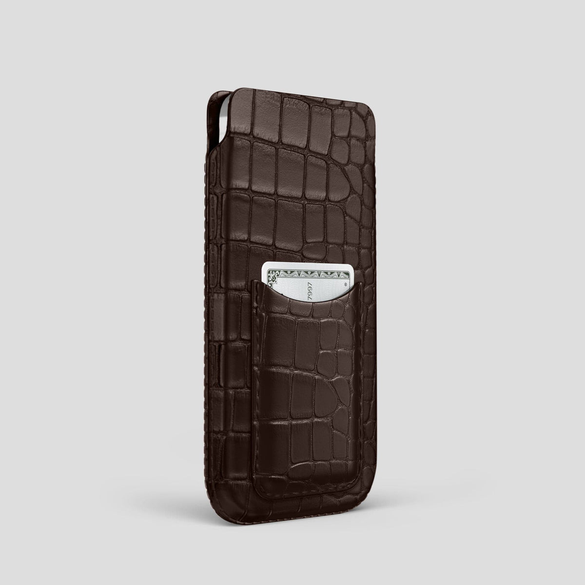 Dark Brown iPhone 15 Pro Pouch Card Case Alligator -2 | Dark-Brown