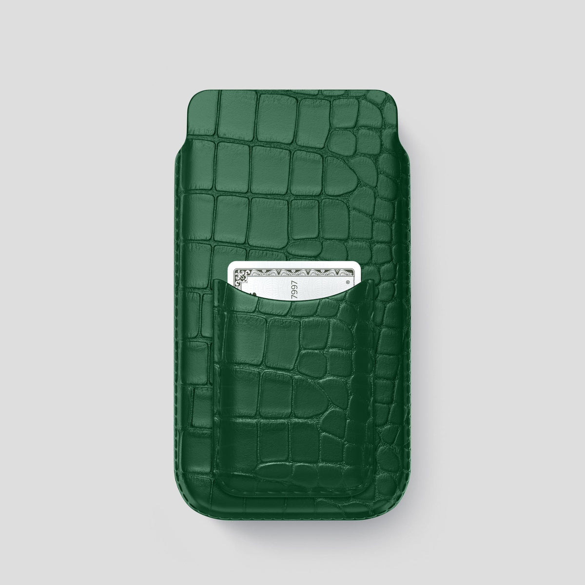 Forest-Green iPhone 15 Pro Pouch Card Case Alligator -1 | Forest-Green
