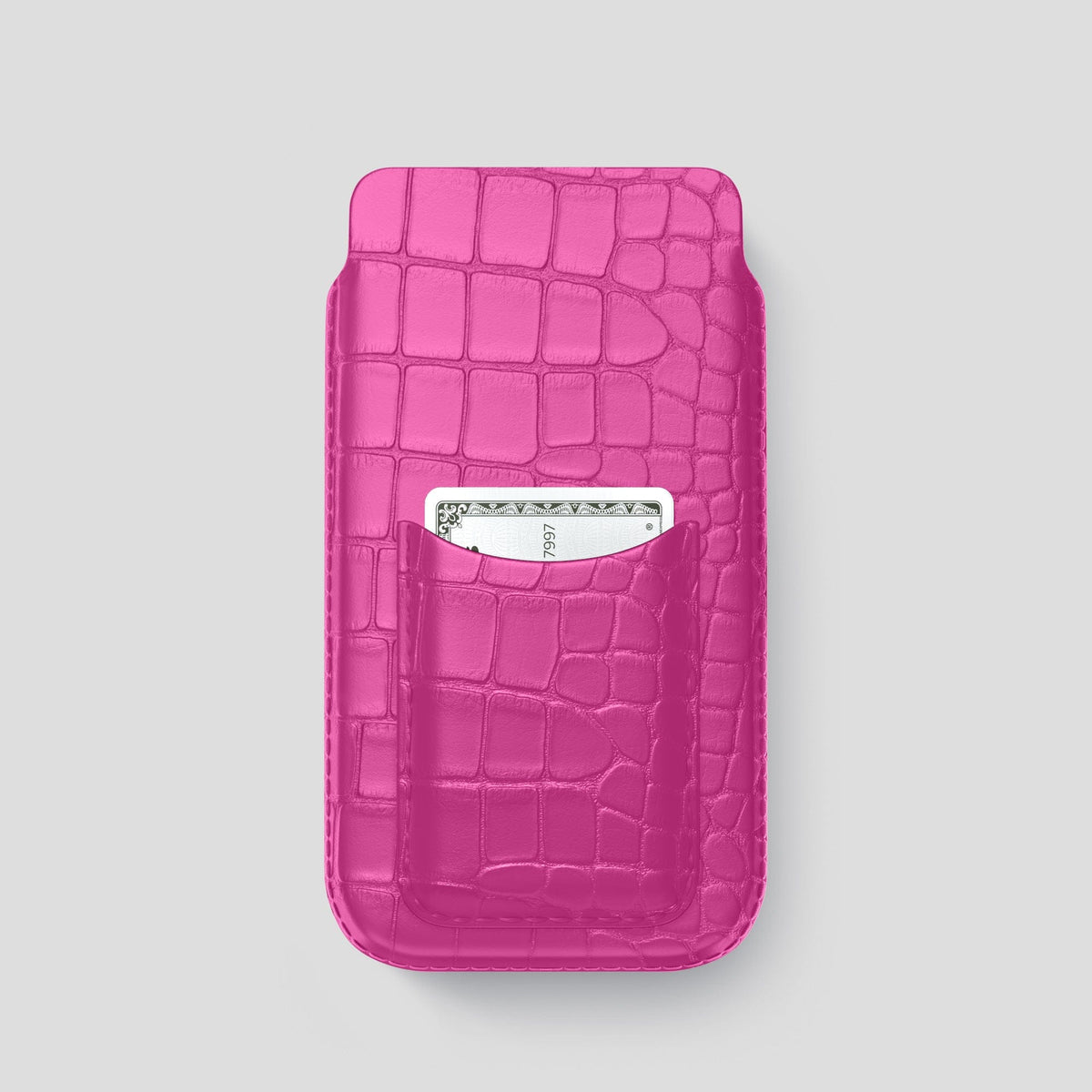 Fuchsia iPhone 15 Pro Pouch Card Case Alligator -1 | Fuchsia