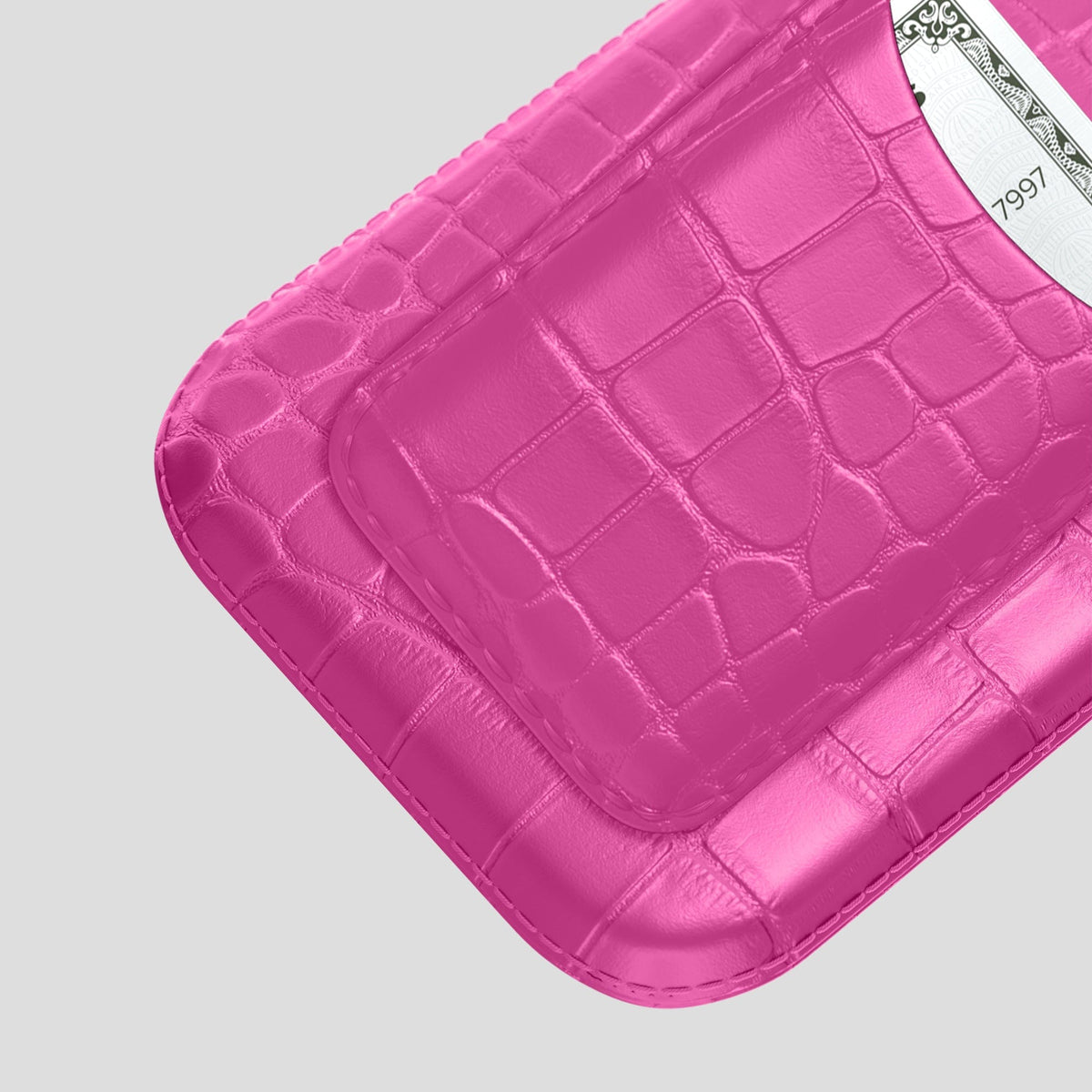Fuchsia iPhone 15 Pro Pouch Card Case Alligator -3 | Fuchsia