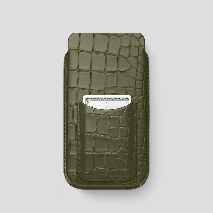 Kaki-Green iPhone 15 Pro Pouch Card Case Alligator -1 | Kaki-Green