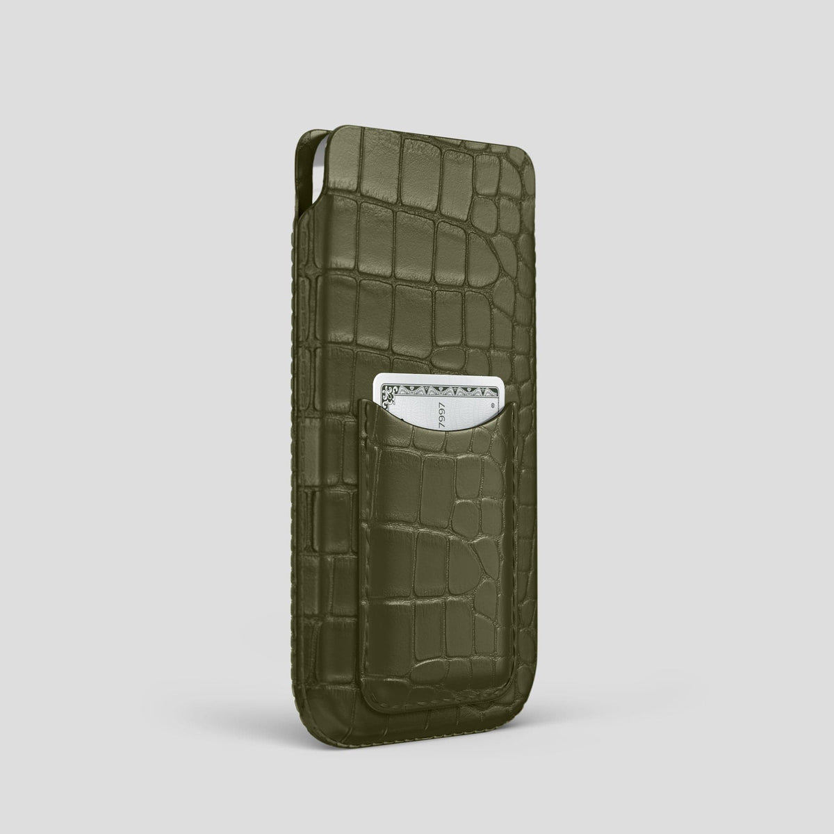 Kaki-Green iPhone 15 Pro Pouch Card Case Alligator -2 | Kaki-Green