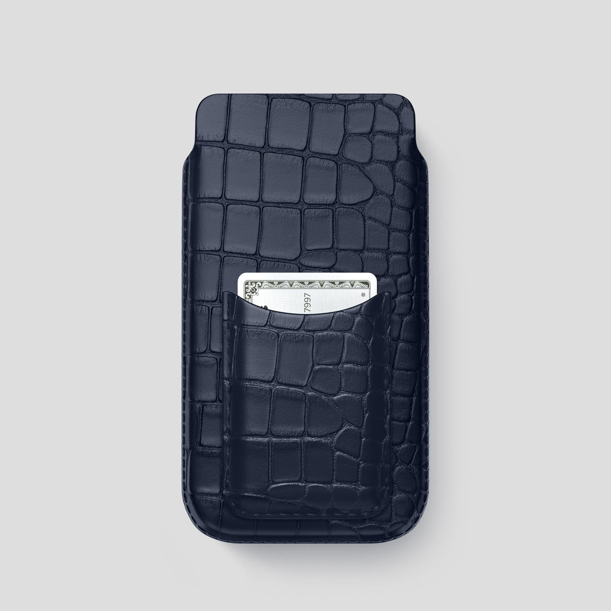 Navy Blue iPhone 15 Pro Pouch Card Case Alligator -1 | Navy-Blue