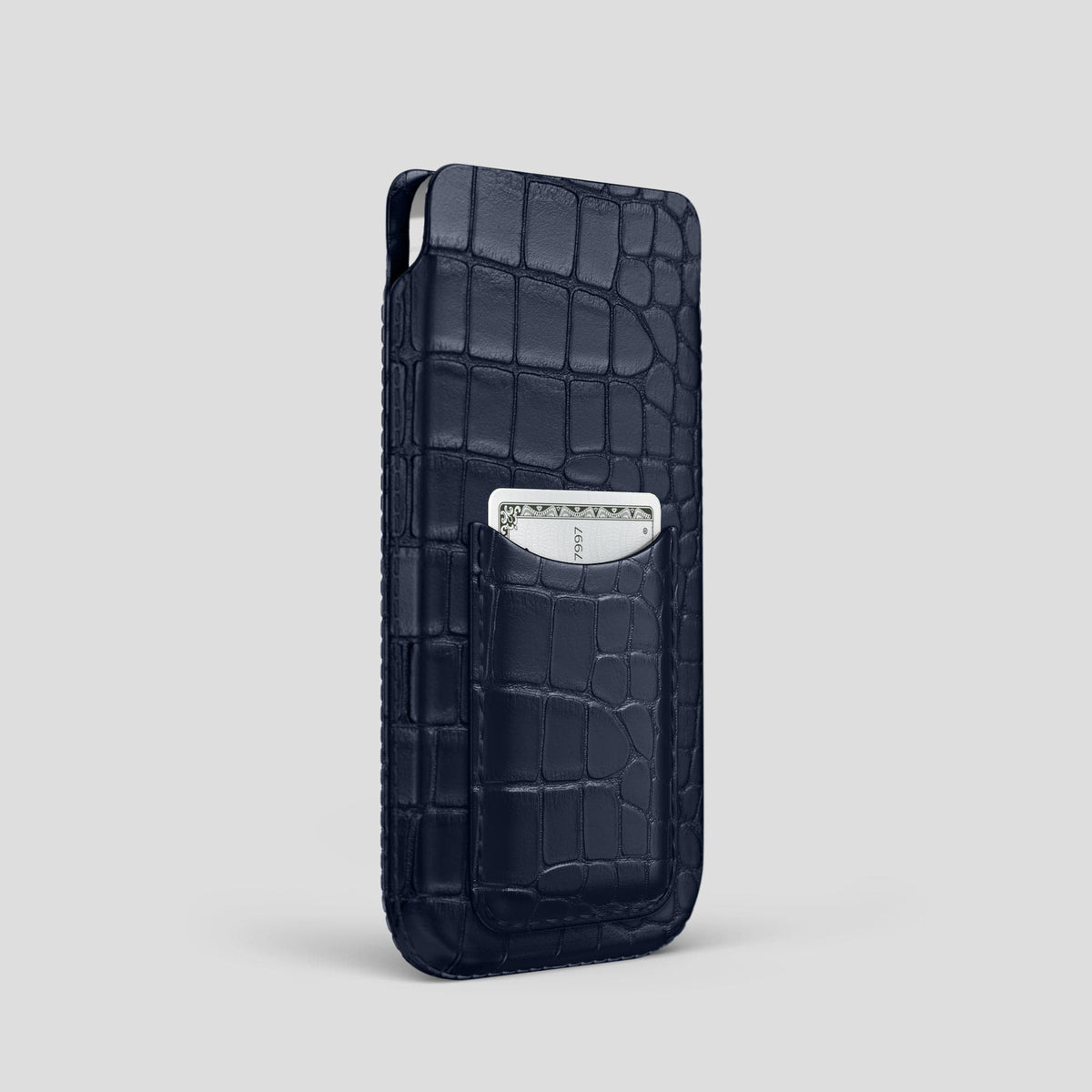 Navy Blue iPhone 15 Pro Pouch Card Case Alligator -2 | Navy-Blue