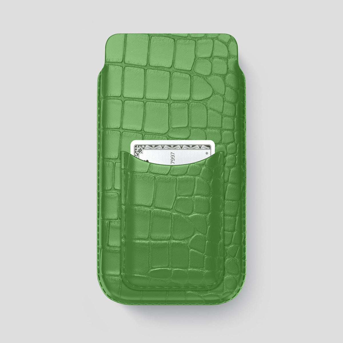 Apple-Green iPhone 15 Pro Max Pouch Card Case Alligator -1 | Apple-Green