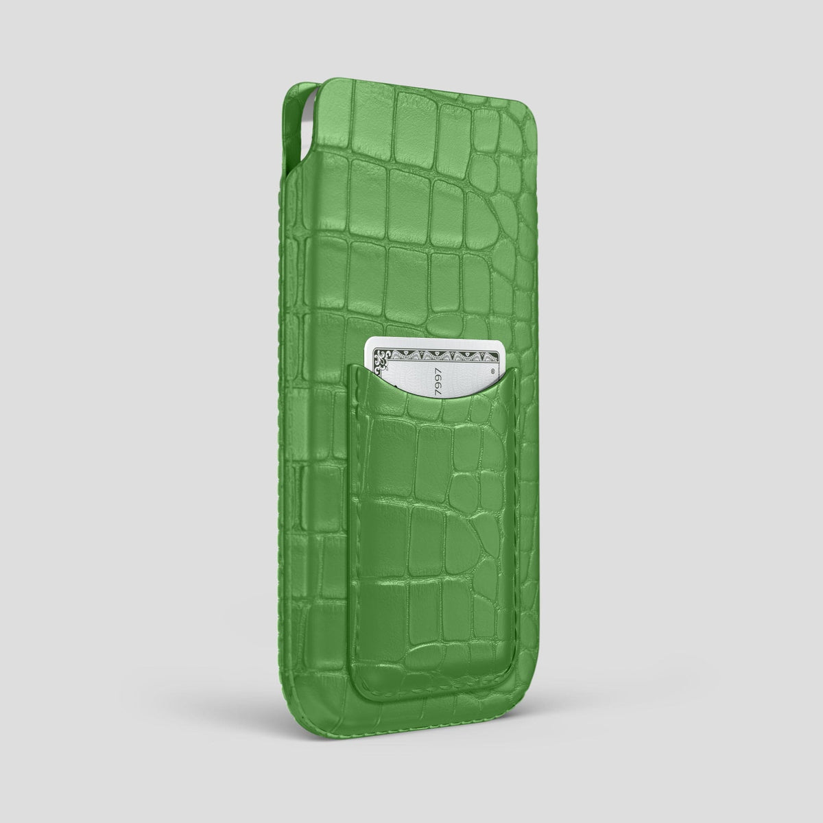 Apple-Green iPhone 15 Pro Max Pouch Card Case Alligator -2 | Apple-Green