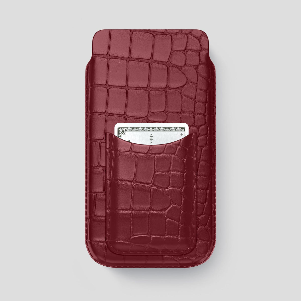 Burgundy iPhone 15 Pro Max Pouch Card Case Alligator -1 | Burgundy