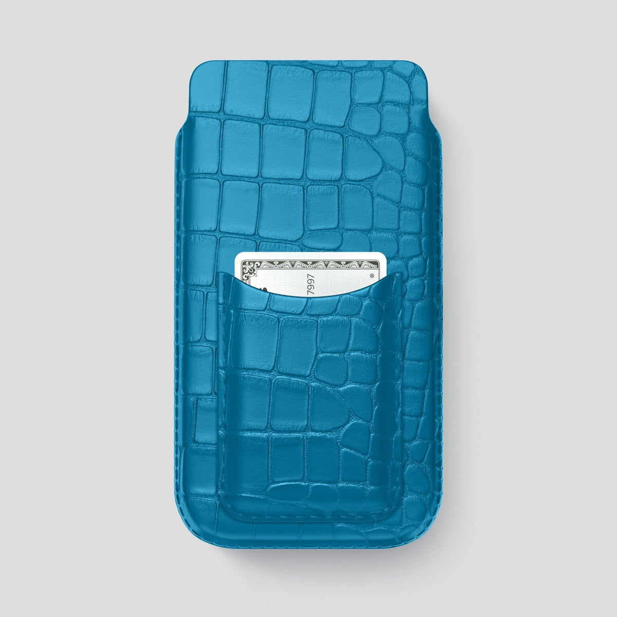 Curaçao-Blue iPhone 15 Pro Max Pouch Card Case Alligator -1 | Curaçao-Blue