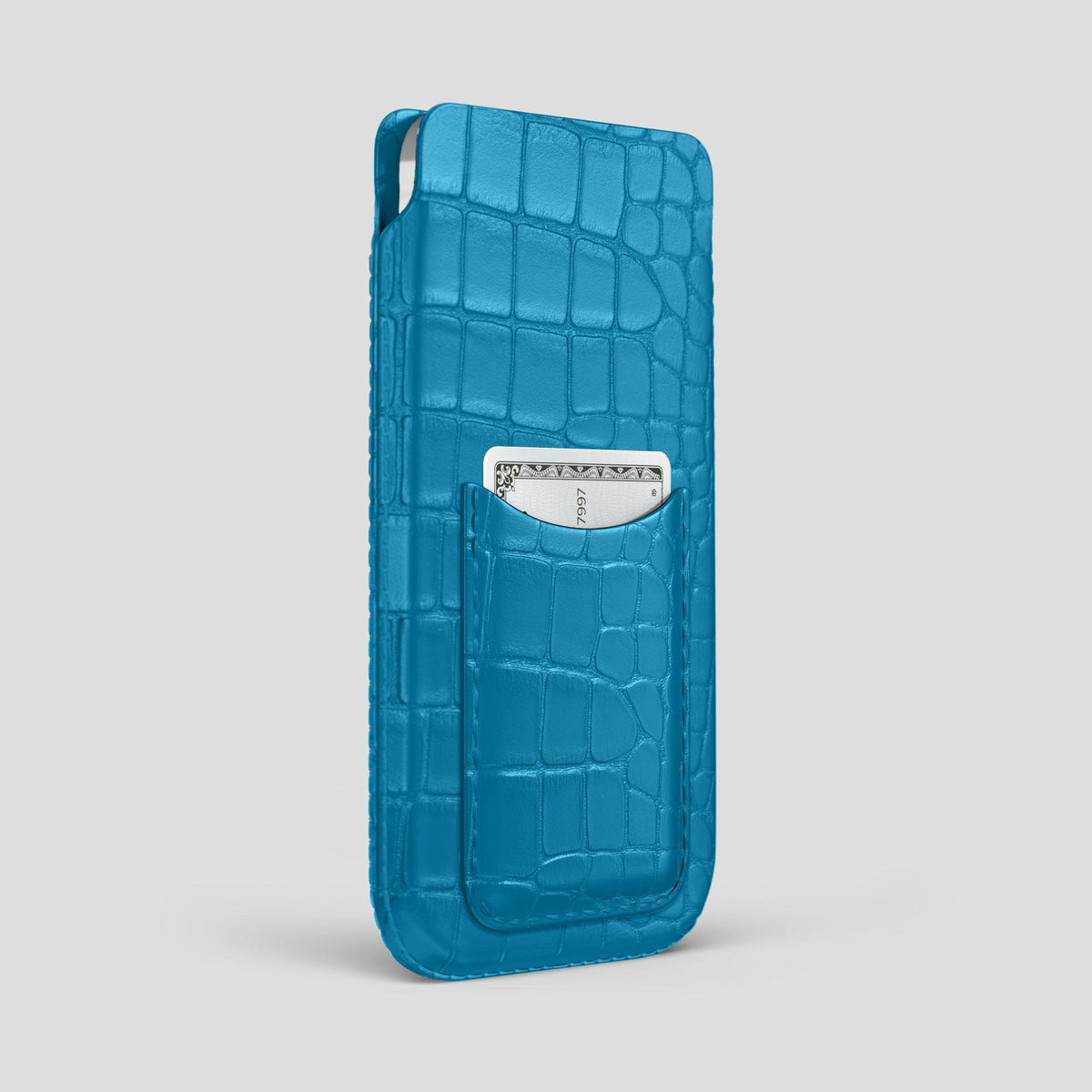 Curaçao-Blue iPhone 15 Pro Max Pouch Card Case Alligator -2 | Curaçao-Blue