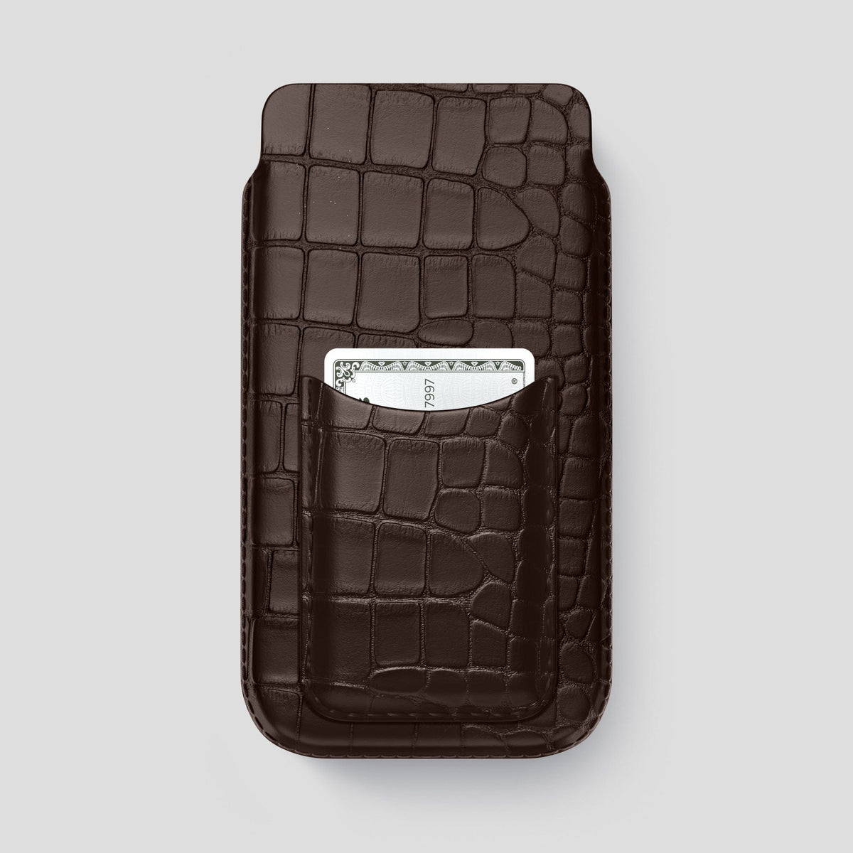 Dark Brown iPhone 15 Pro Max Pouch Card Case Alligator -1 | Dark-Brown