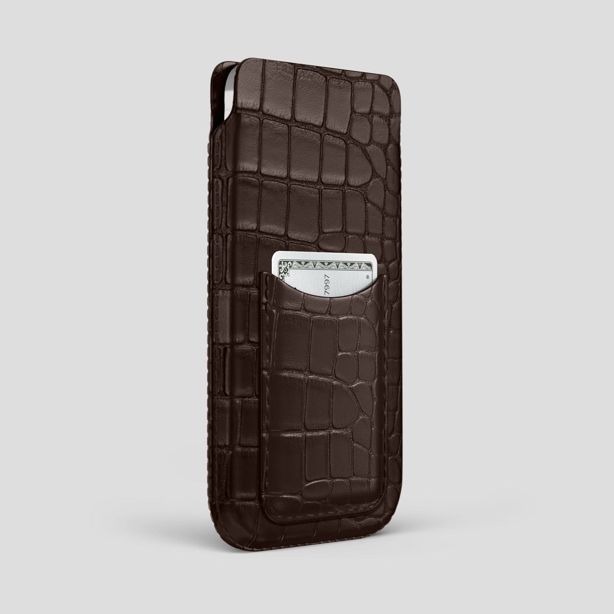 Dark Brown iPhone 15 Pro Max Pouch Card Case Alligator -2 | Dark-Brown
