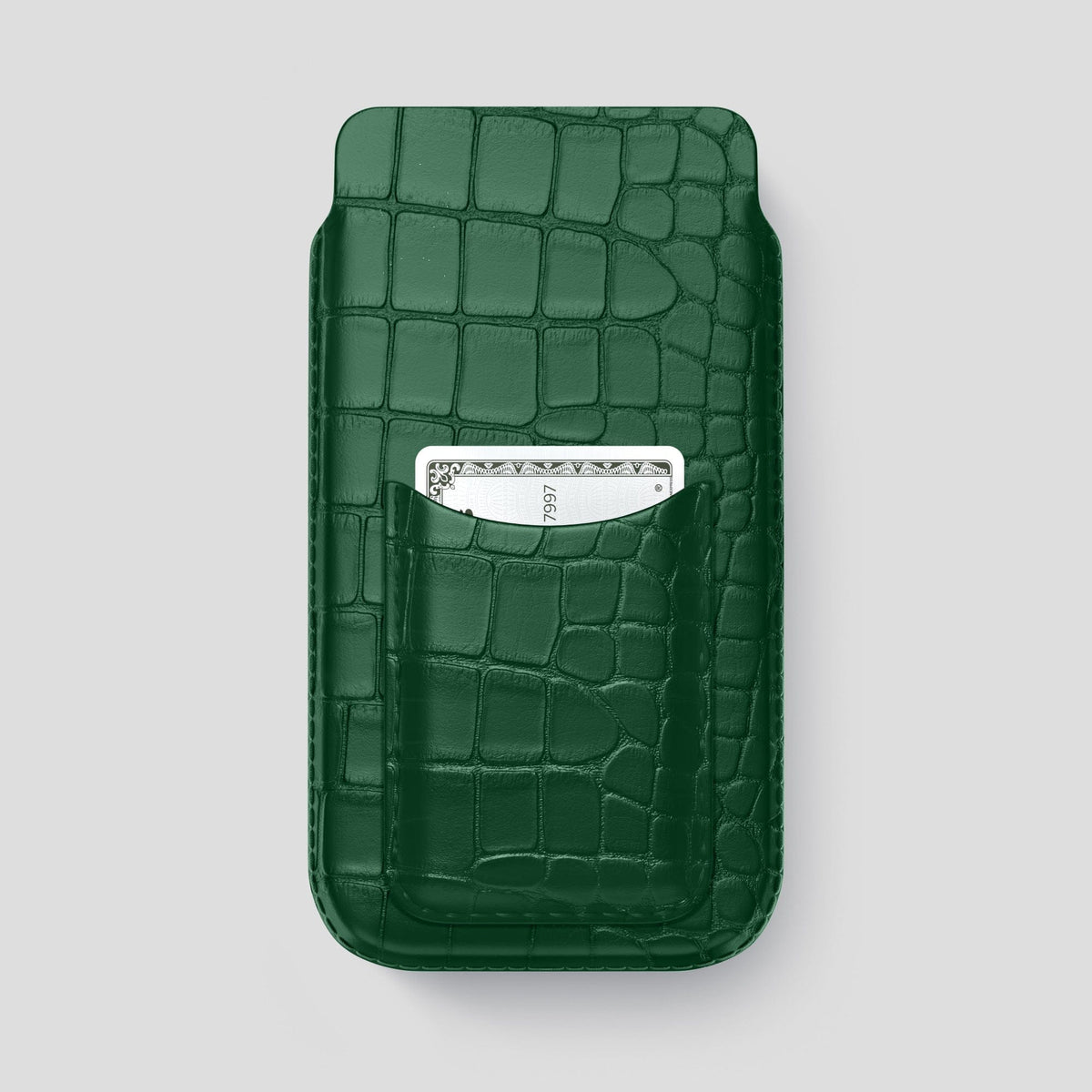 Forest-Green iPhone 15 Pro Max Pouch Card Case Alligator -1 | Forest-Green