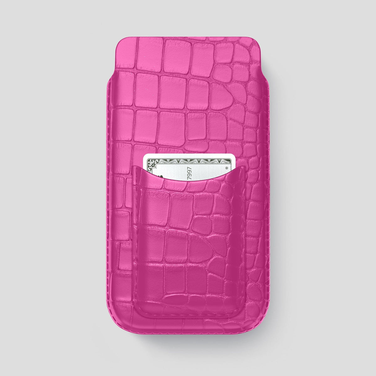 Fuchsia iPhone 15 Pro Max Pouch Card Case Alligator -1 | Fuchsia
