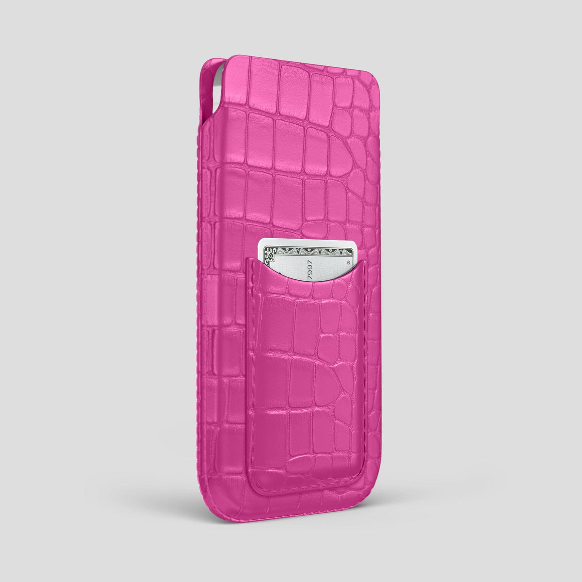 Fuchsia iPhone 15 Pro Max Pouch Card Case Alligator -2 | Fuchsia
