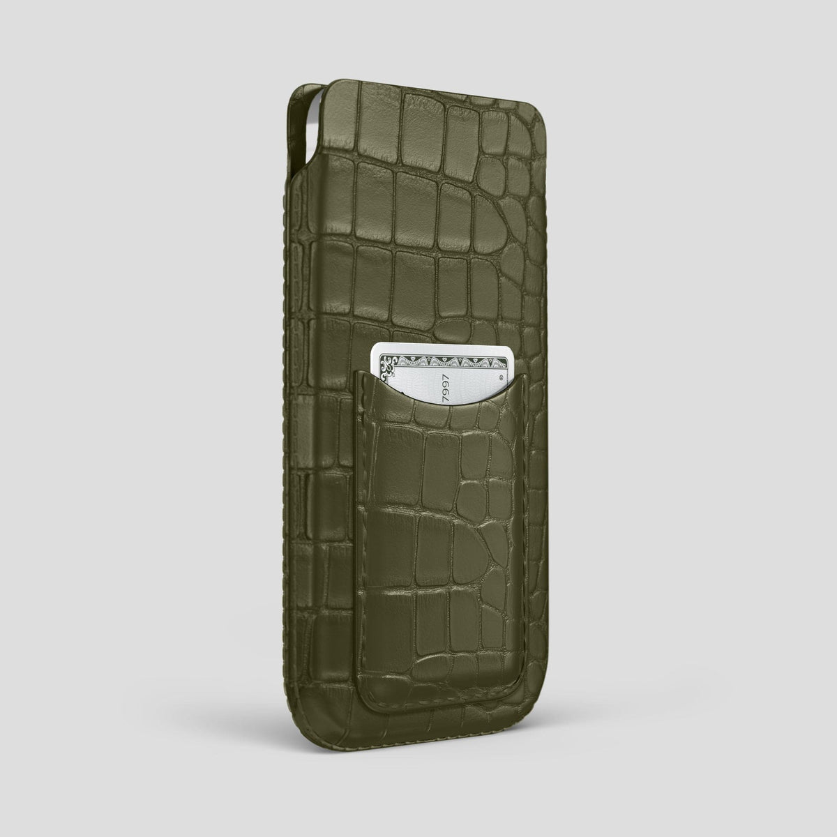 Kaki-Green iPhone 15 Pro Max Pouch Card Case Alligator -2 | Kaki-Green