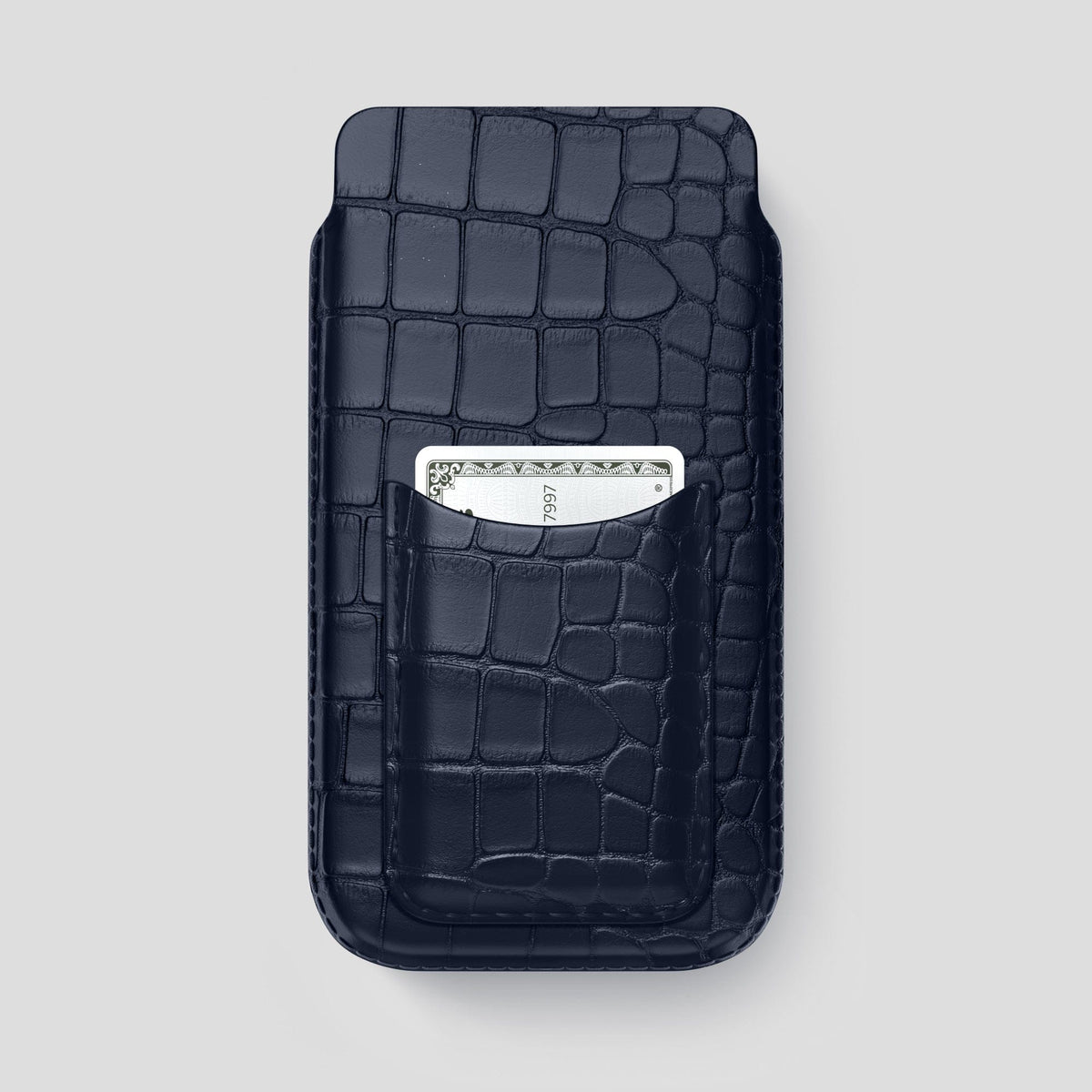 Navy Blue iPhone 15 Pro Max Pouch Card Case Alligator -1 | Navy-Blue